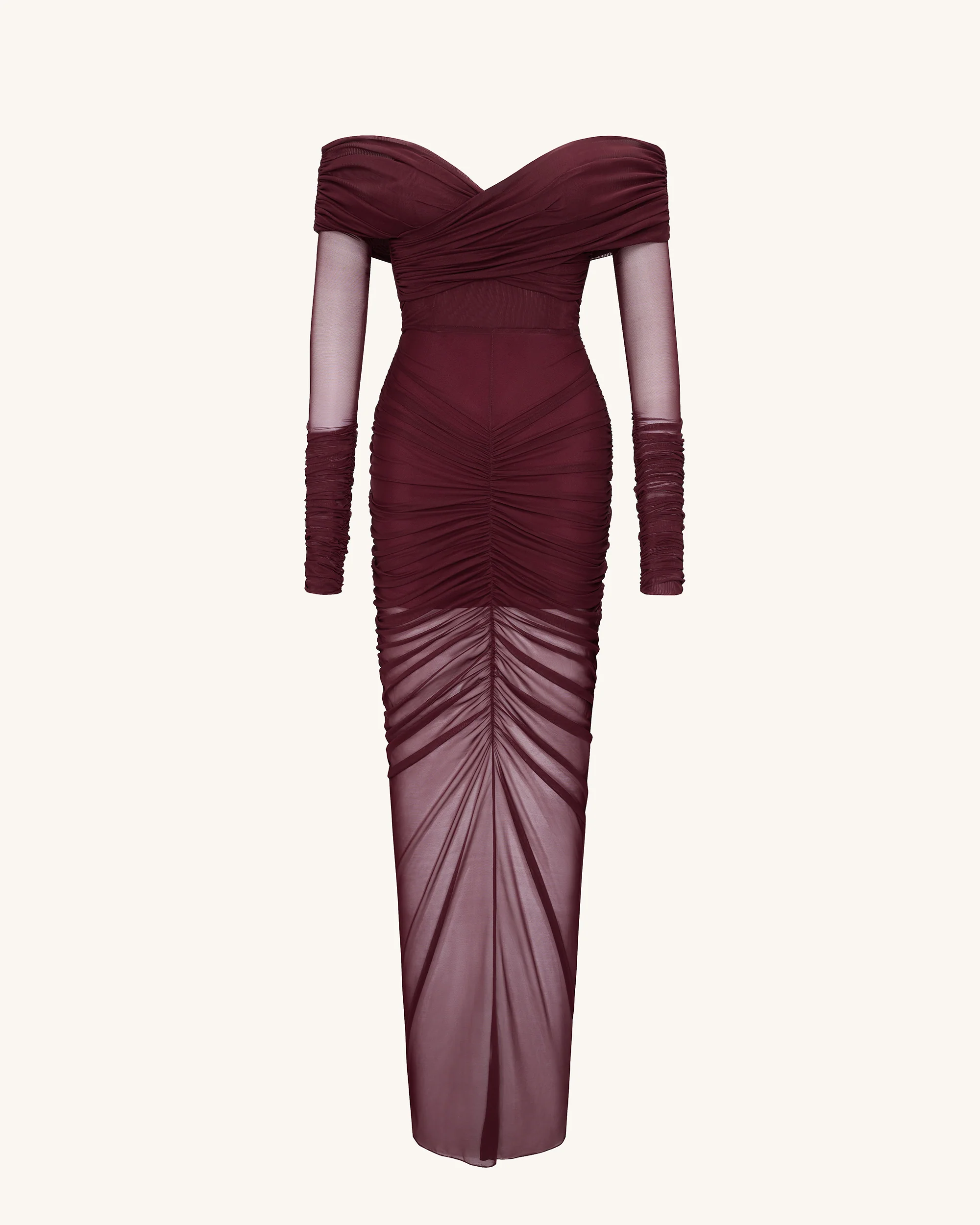 Emily Elegant Off-Shoulder Ruched Gown - Red - Image 2