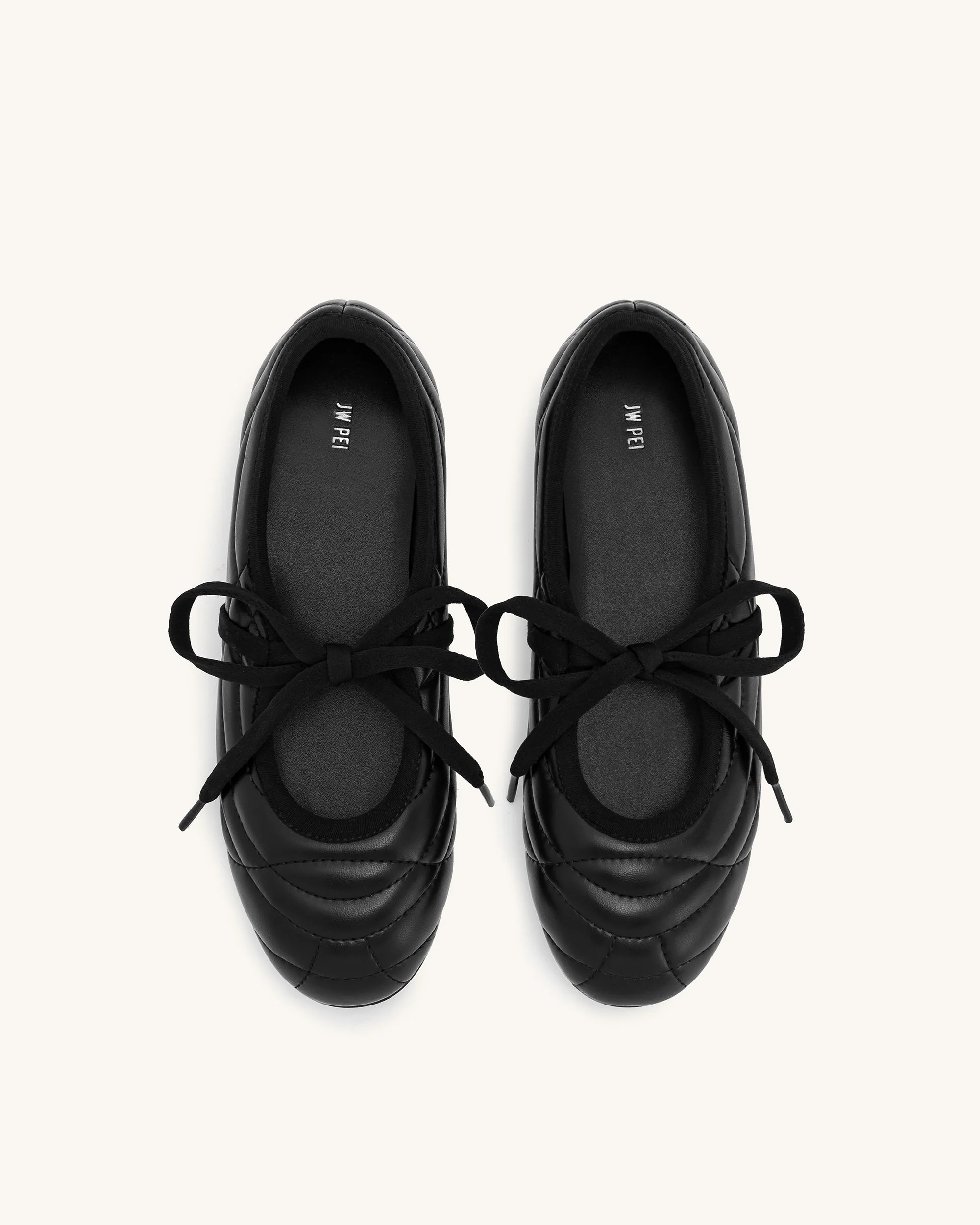 Erika Topstitching lace-up ballet Flats- Black - Image 4