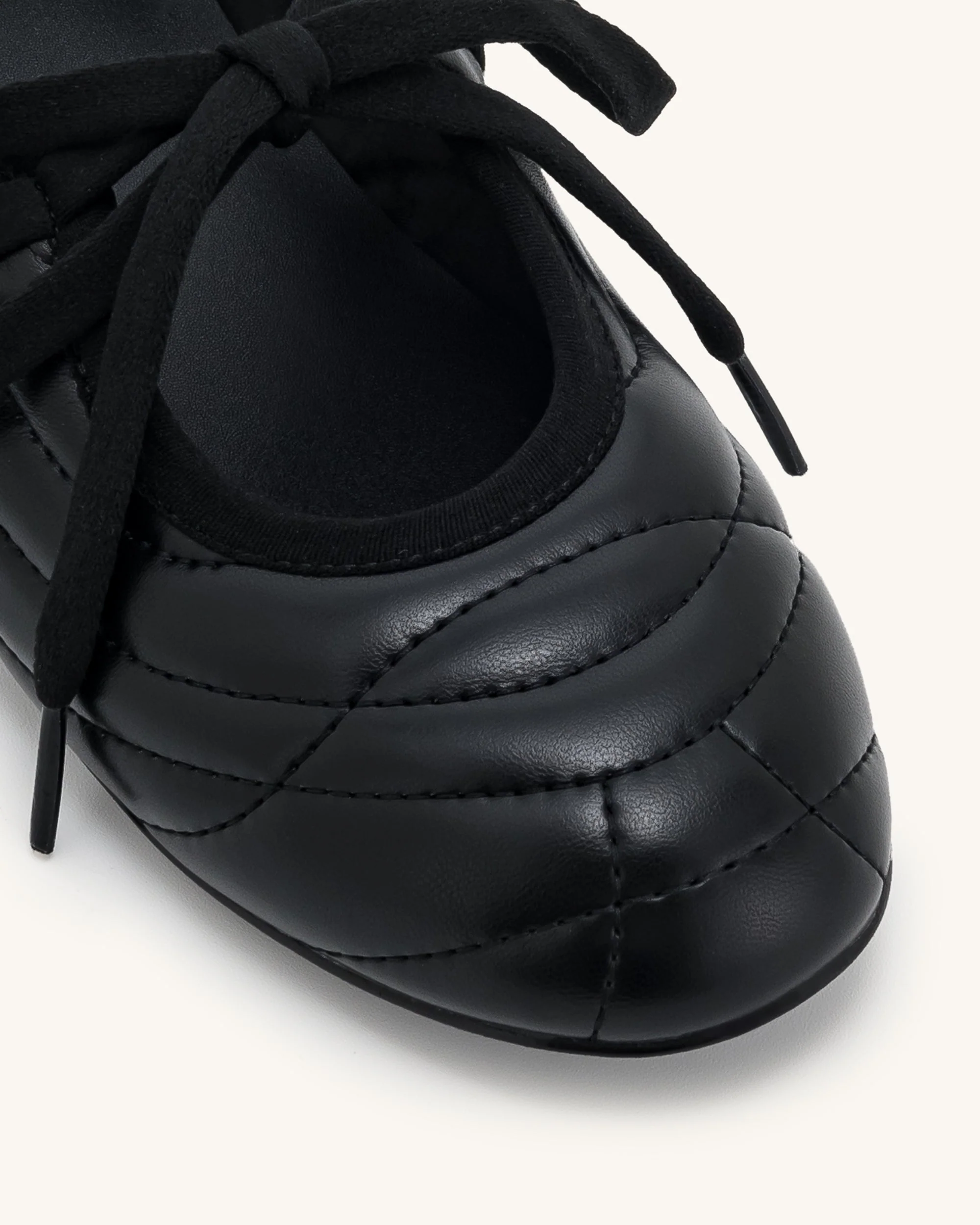 Erika Topstitching lace-up ballet Flats- Black - Image 6