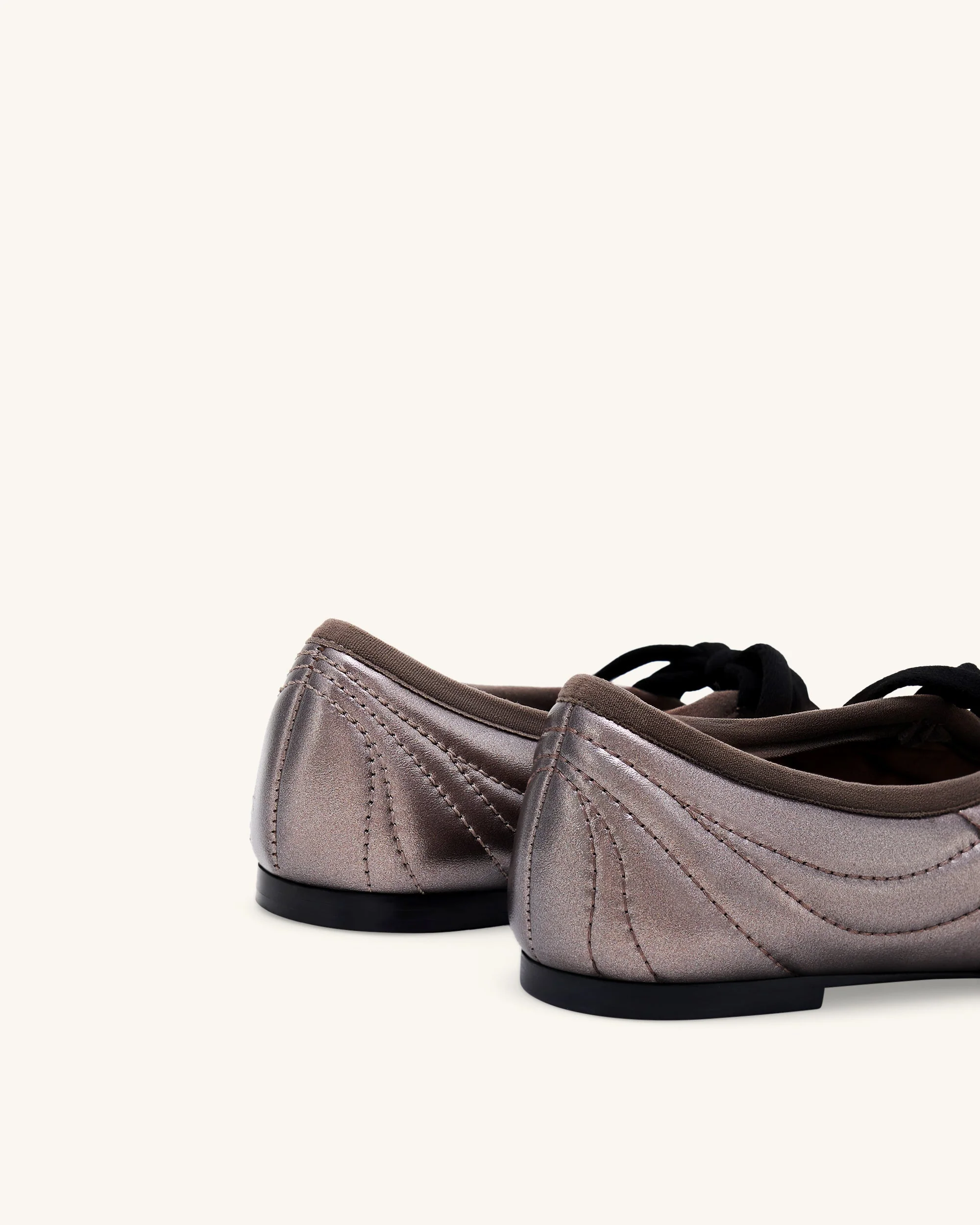 Erika Topstitching Lace-up Ballet Flats - Dark Brown - Image 5