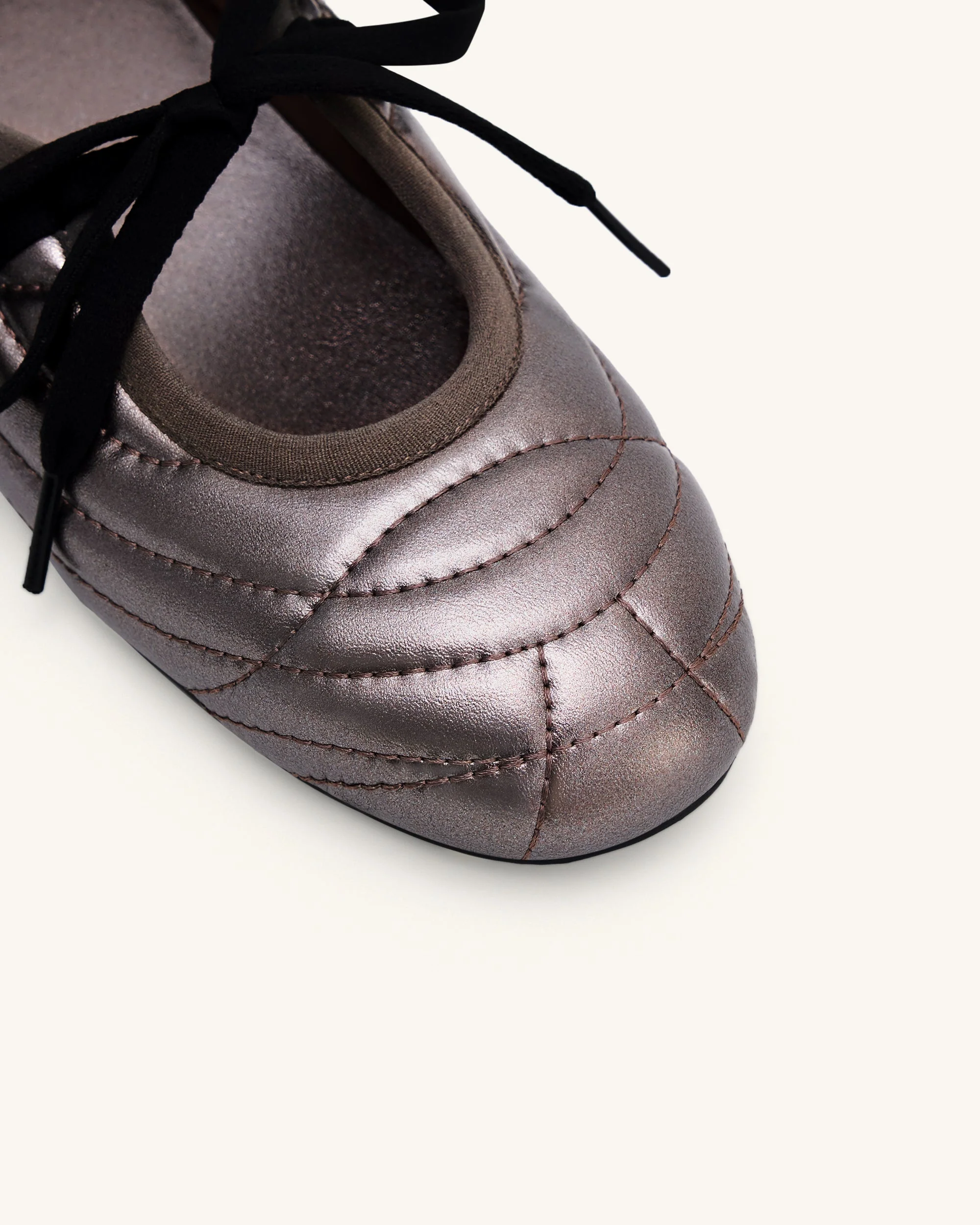Erika Topstitching Lace-up Ballet Flats - Dark Brown - Image 6