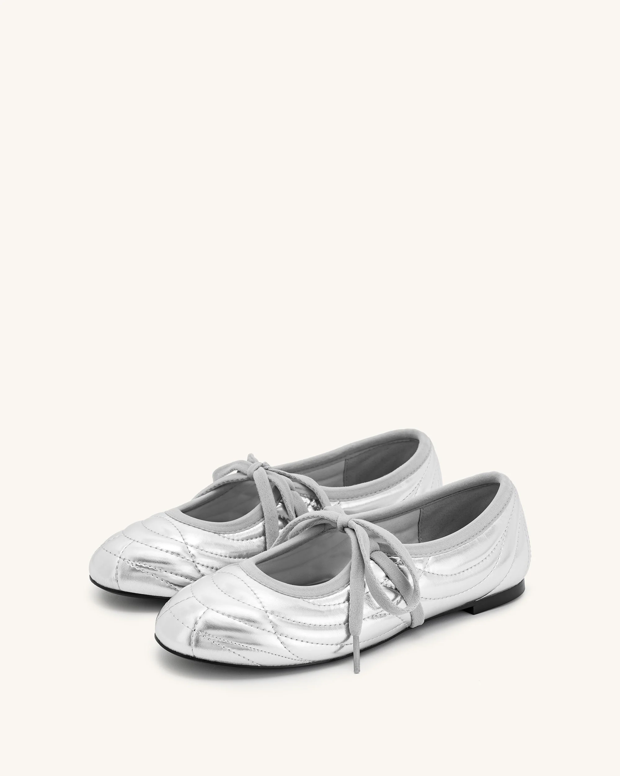 Erika Topstitching lace-up ballet Flats- Silver - Image 3