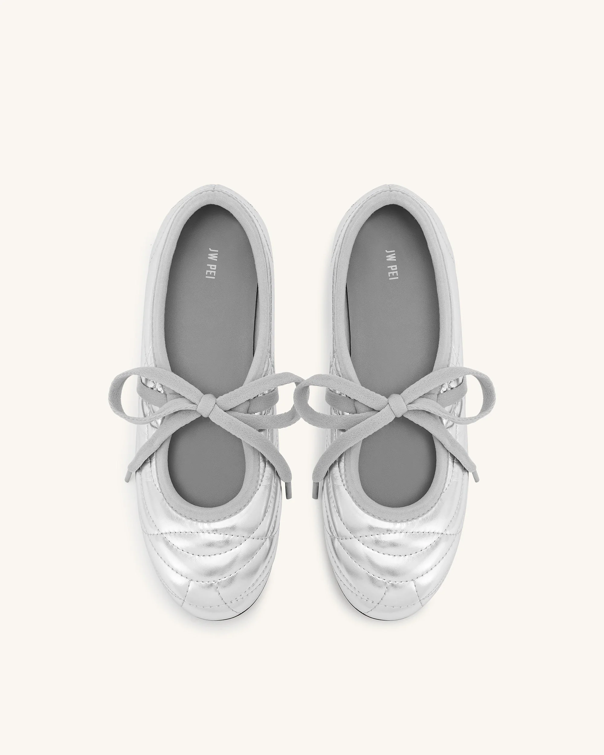 Erika Topstitching lace-up ballet Flats- Silver - Image 4