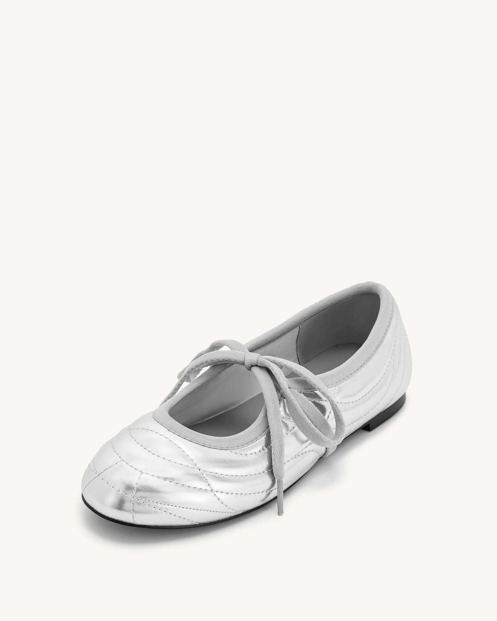 Erika Topstitching lace-up ballet Flats- Silver - Image 5