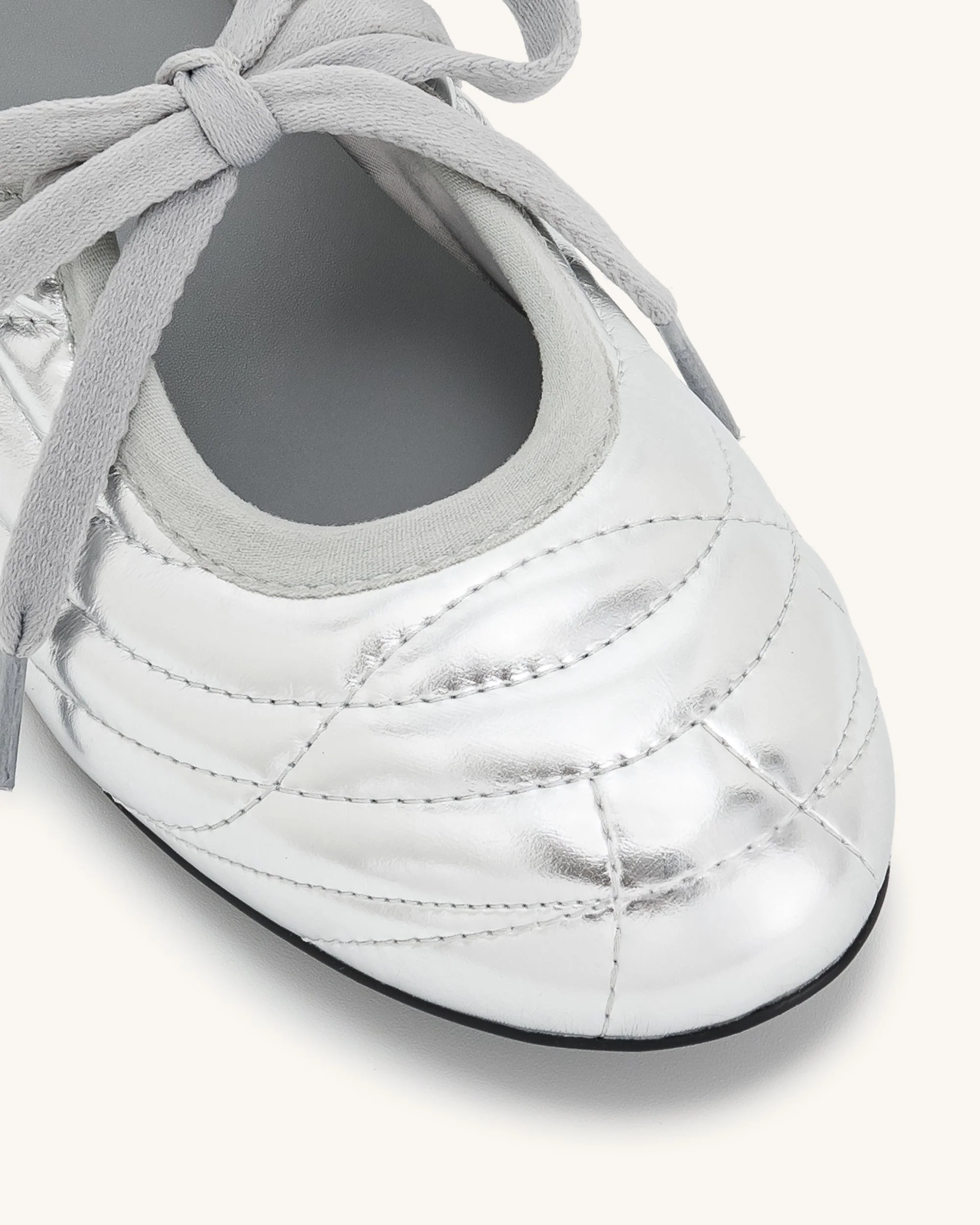 Erika Topstitching lace-up ballet Flats- Silver - Image 7