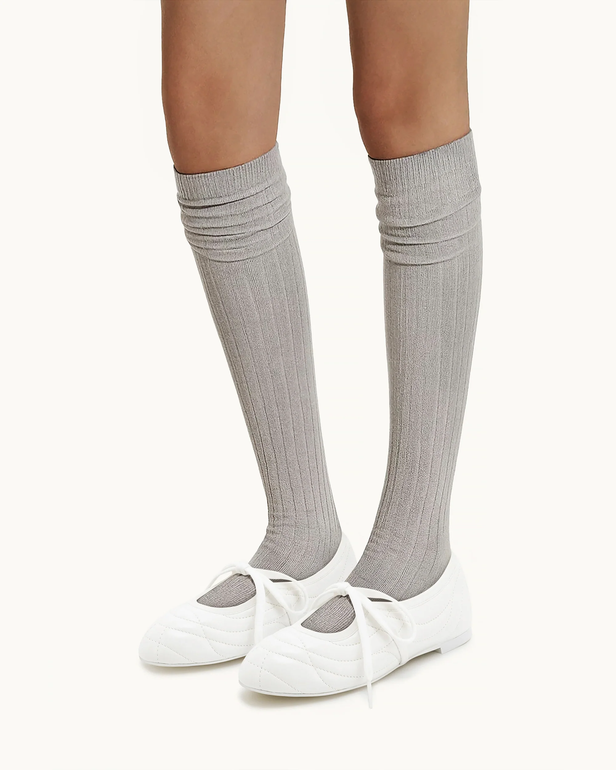 Erika Topstitching lace-up ballet Flats- White - Image 2