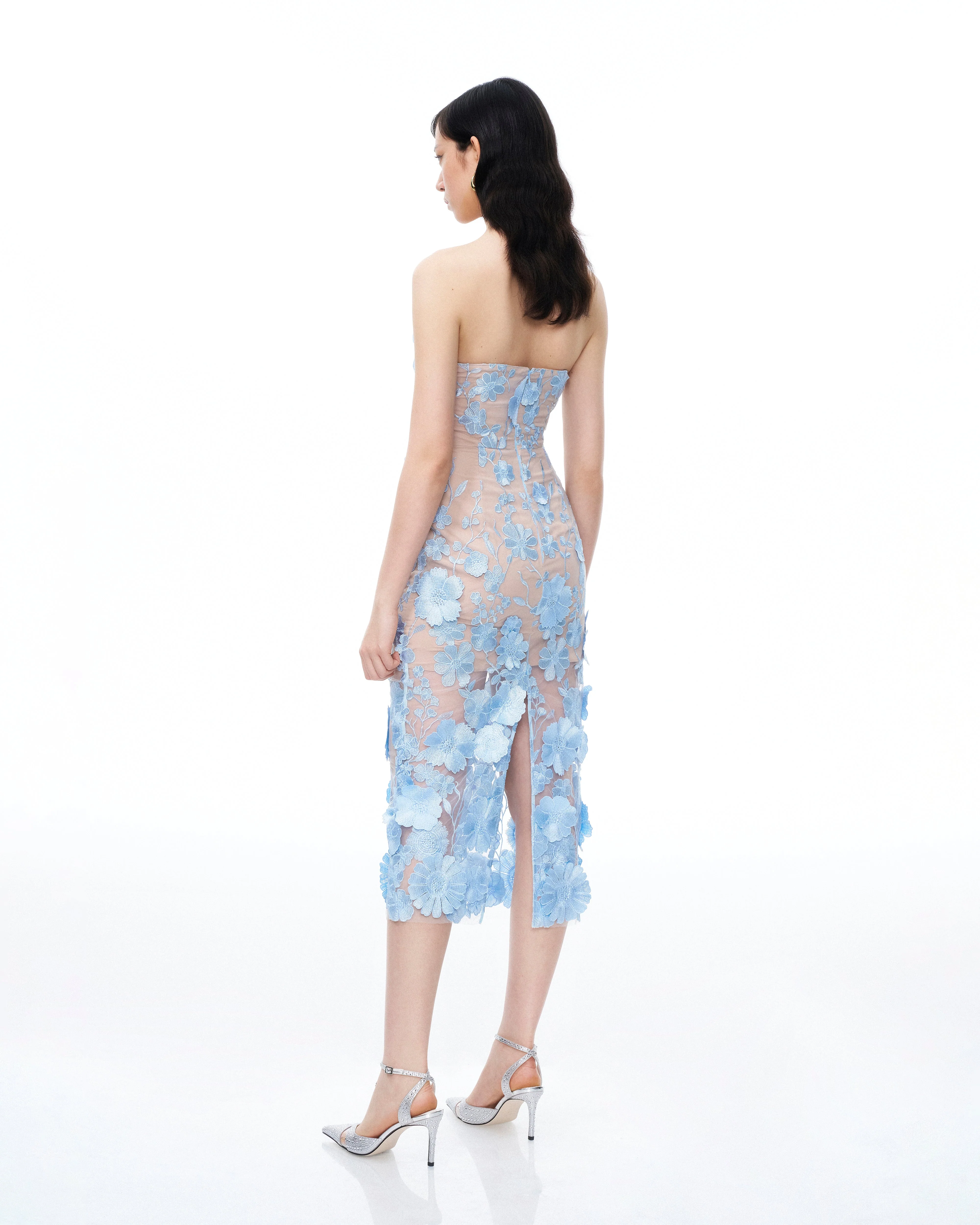 Evander 3D Floral Embroidered Maxi Dress - Blue - Image 3