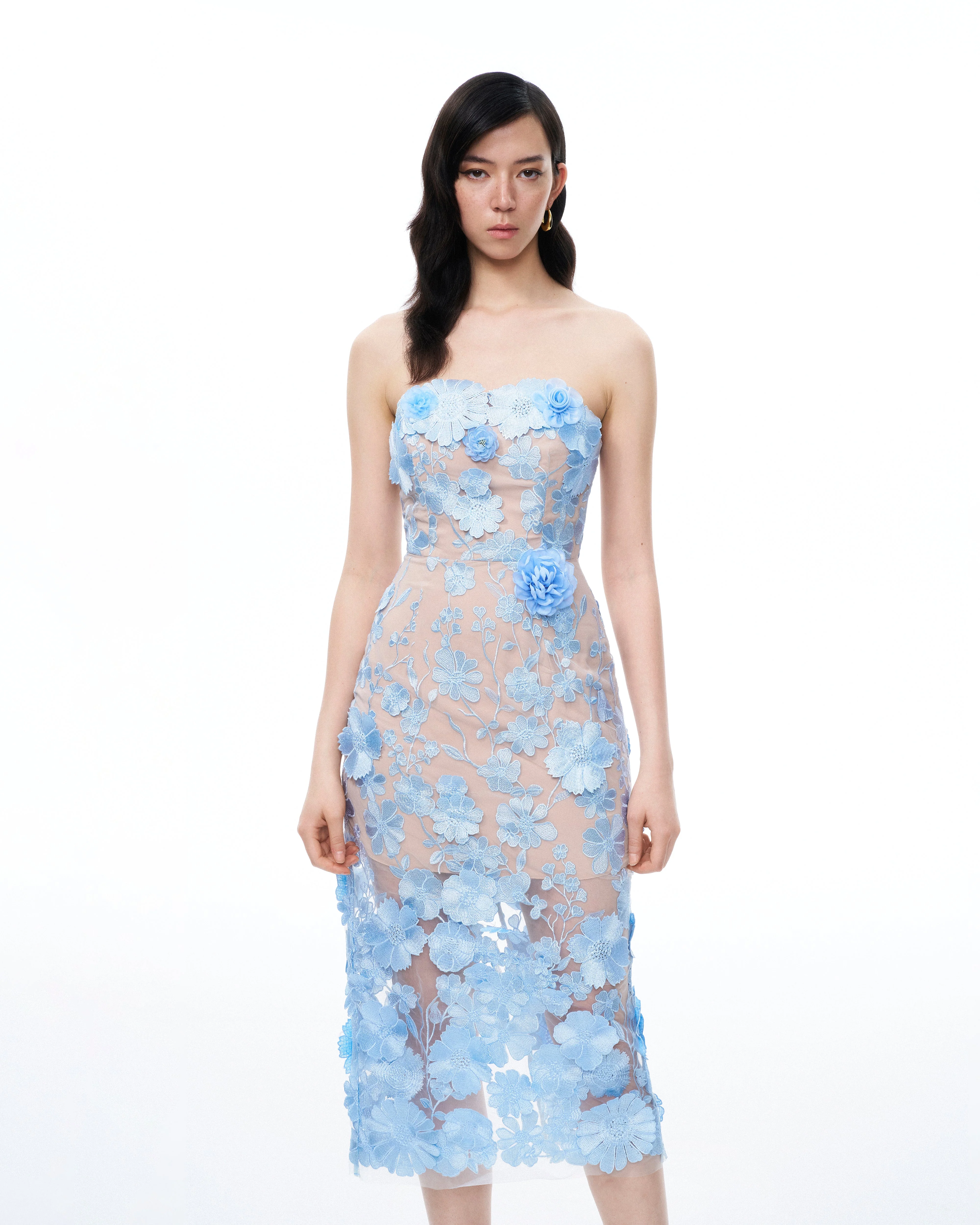Evander 3D Floral Embroidered Maxi Dress - Blue - Image 4