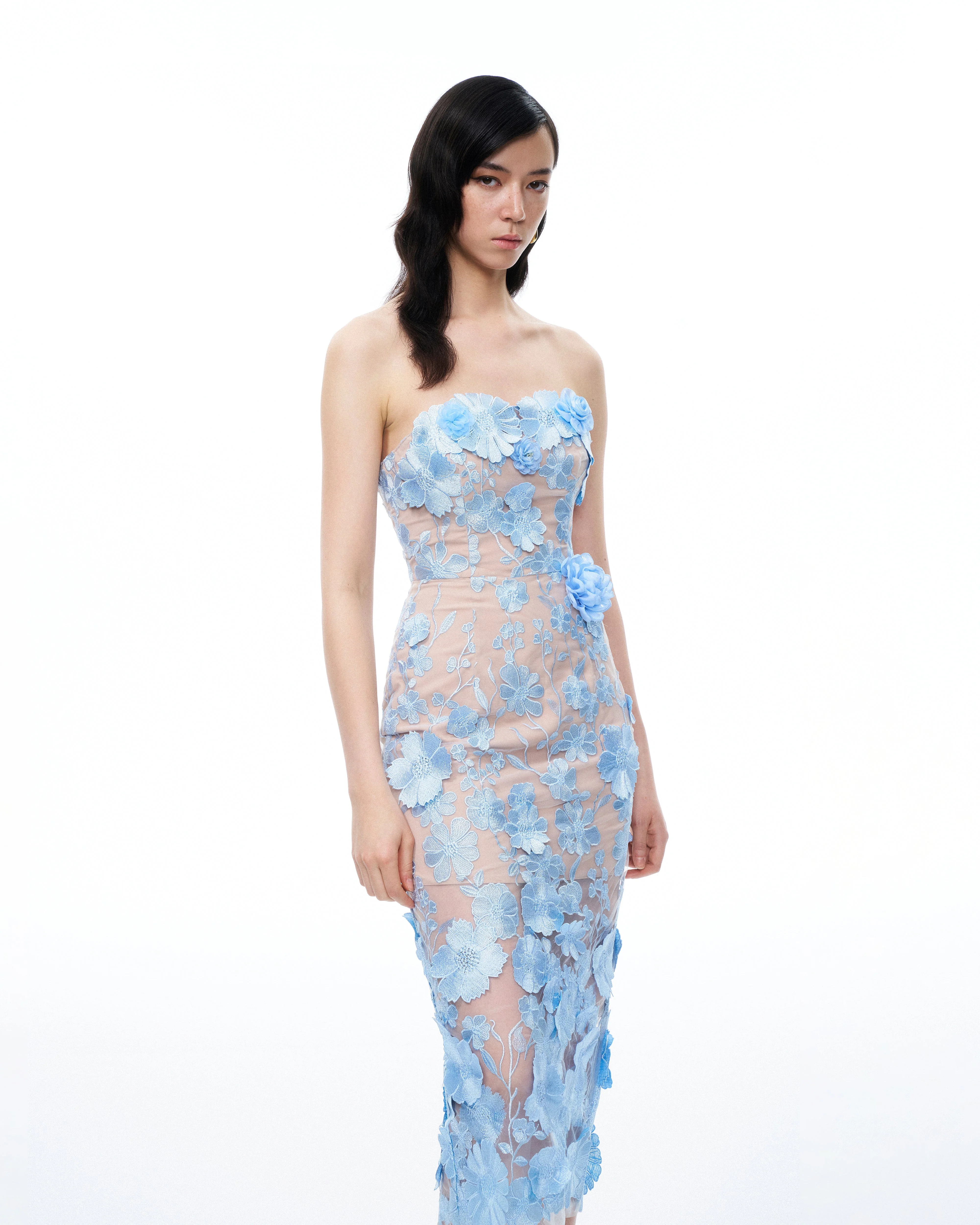 Evander 3D Floral Embroidered Maxi Dress - Blue - Image 5