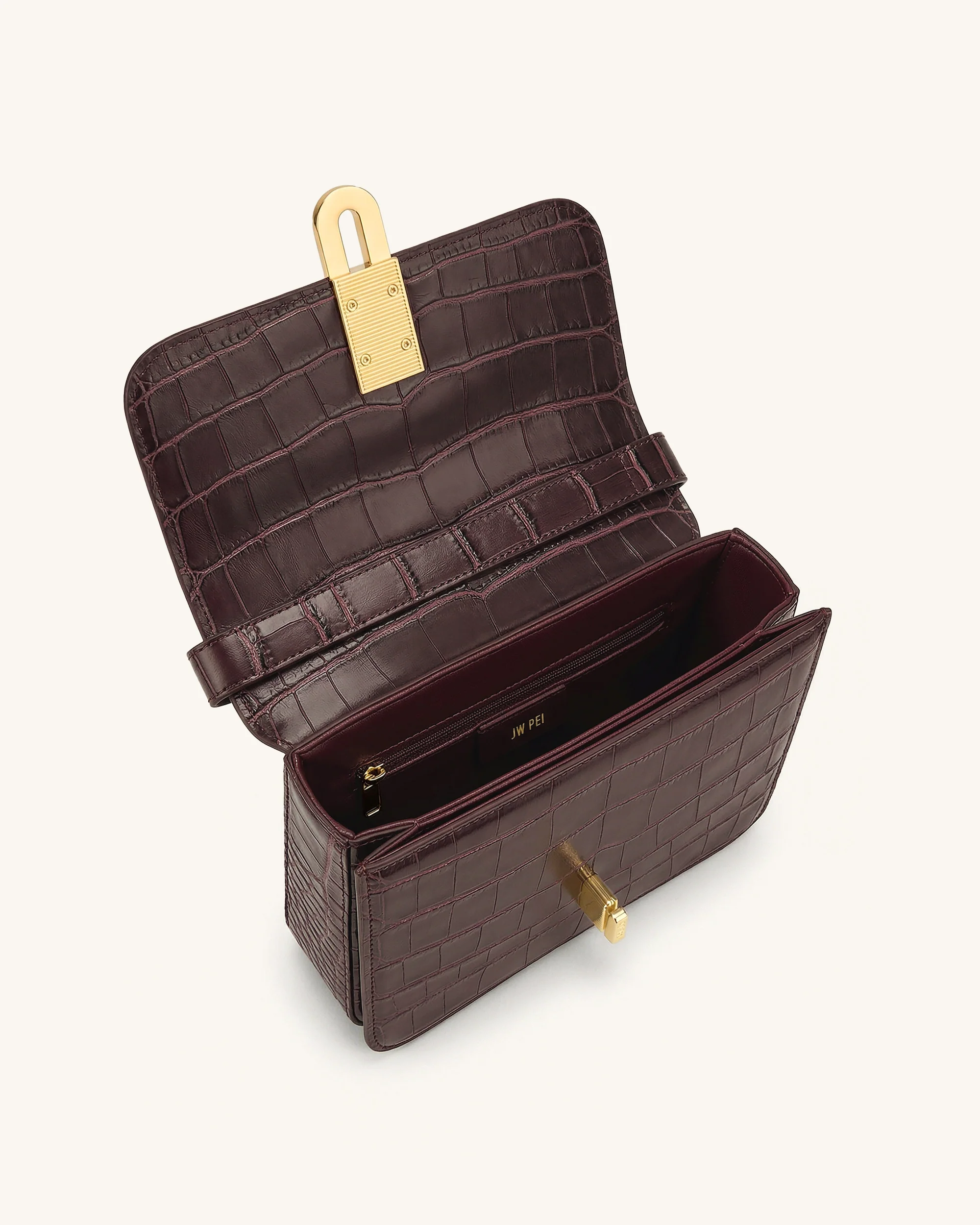Evania Lock Shoulder Bag - Burgundy Croc - Image 4