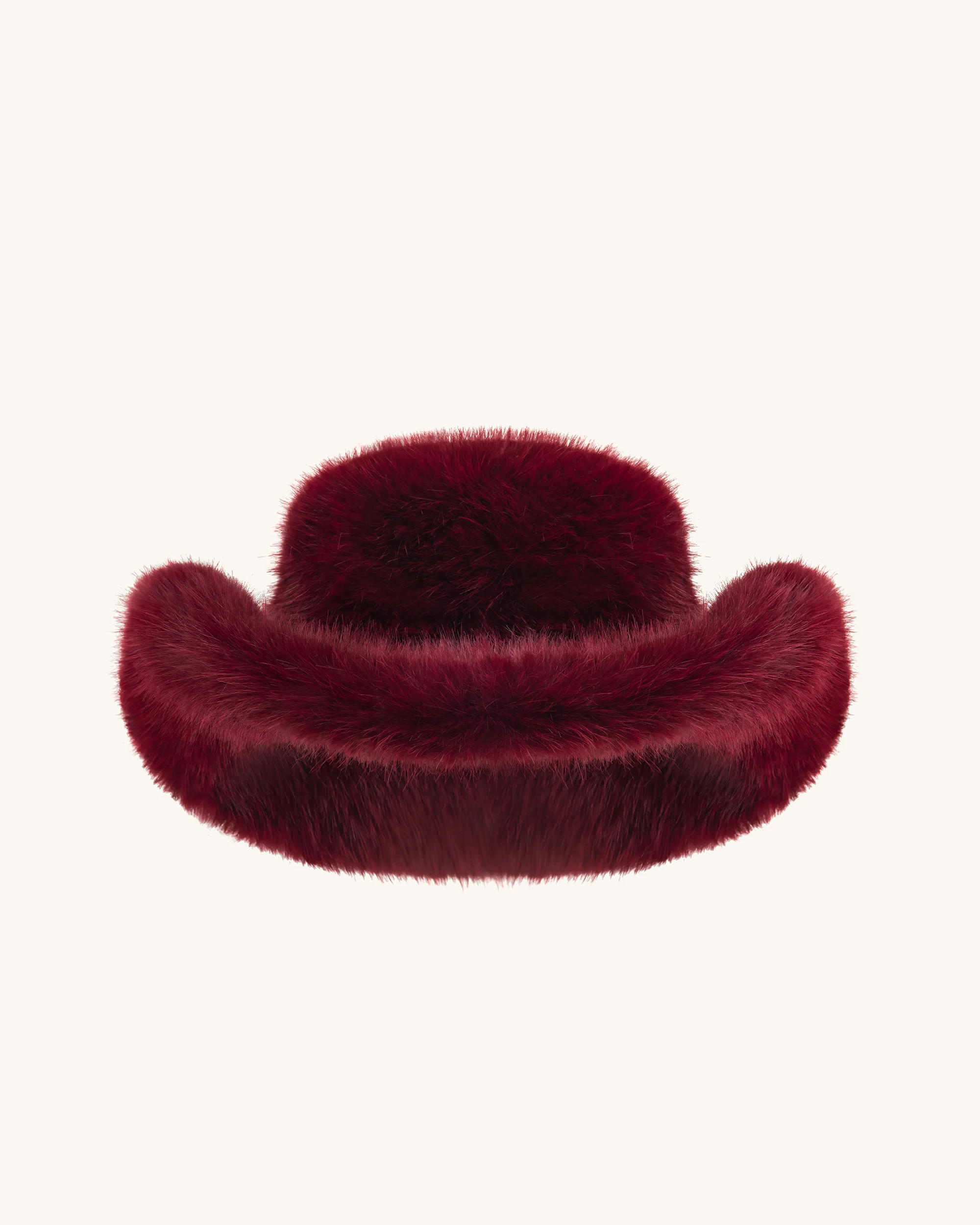 Elora Faux Fur Cowboy Hat - Burgundy - Image 2
