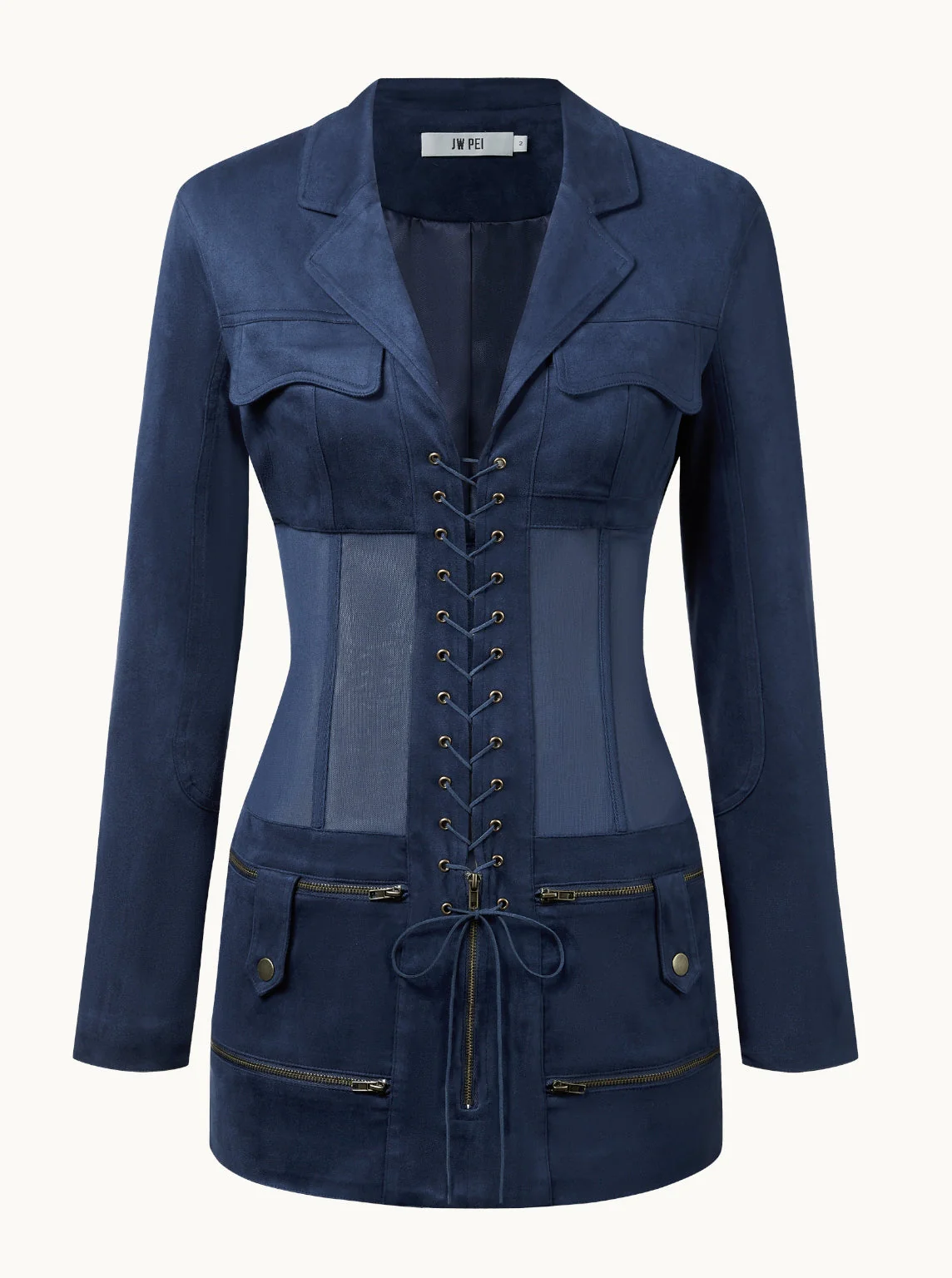 Faux Suede Corset Jacket Mini Dress - Dark Blue - Image 3