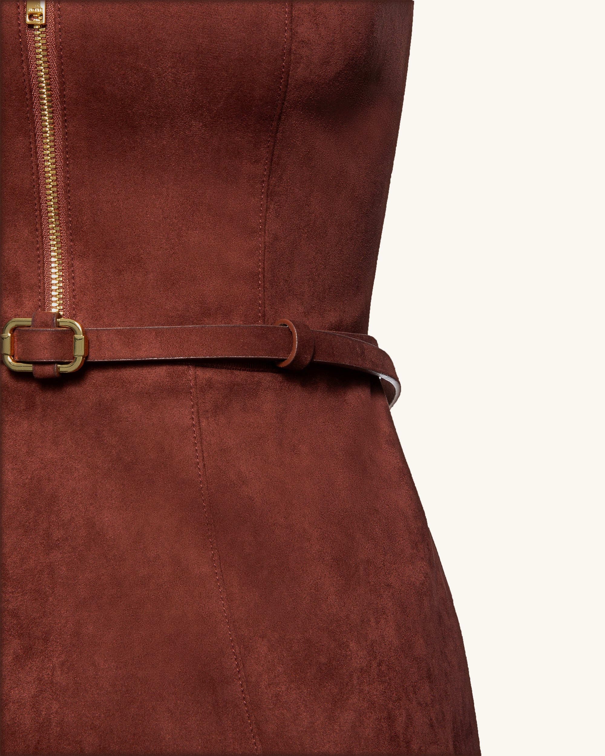 Faux Suede Halter Neck Zip-Front Mini Dress - Burgundy - Image 6