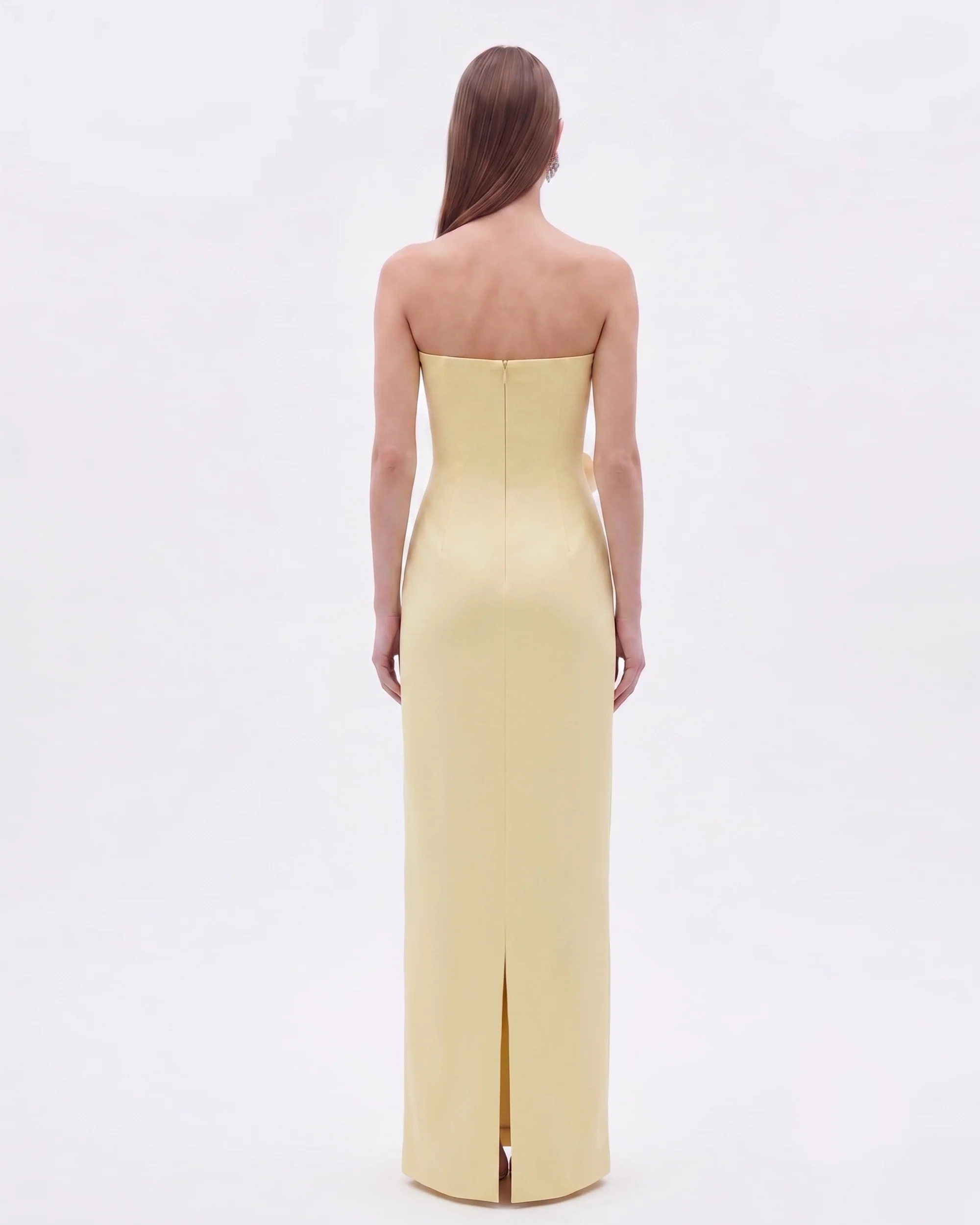 Floral Appliqué Strapless Dress - Yellow - Image 2