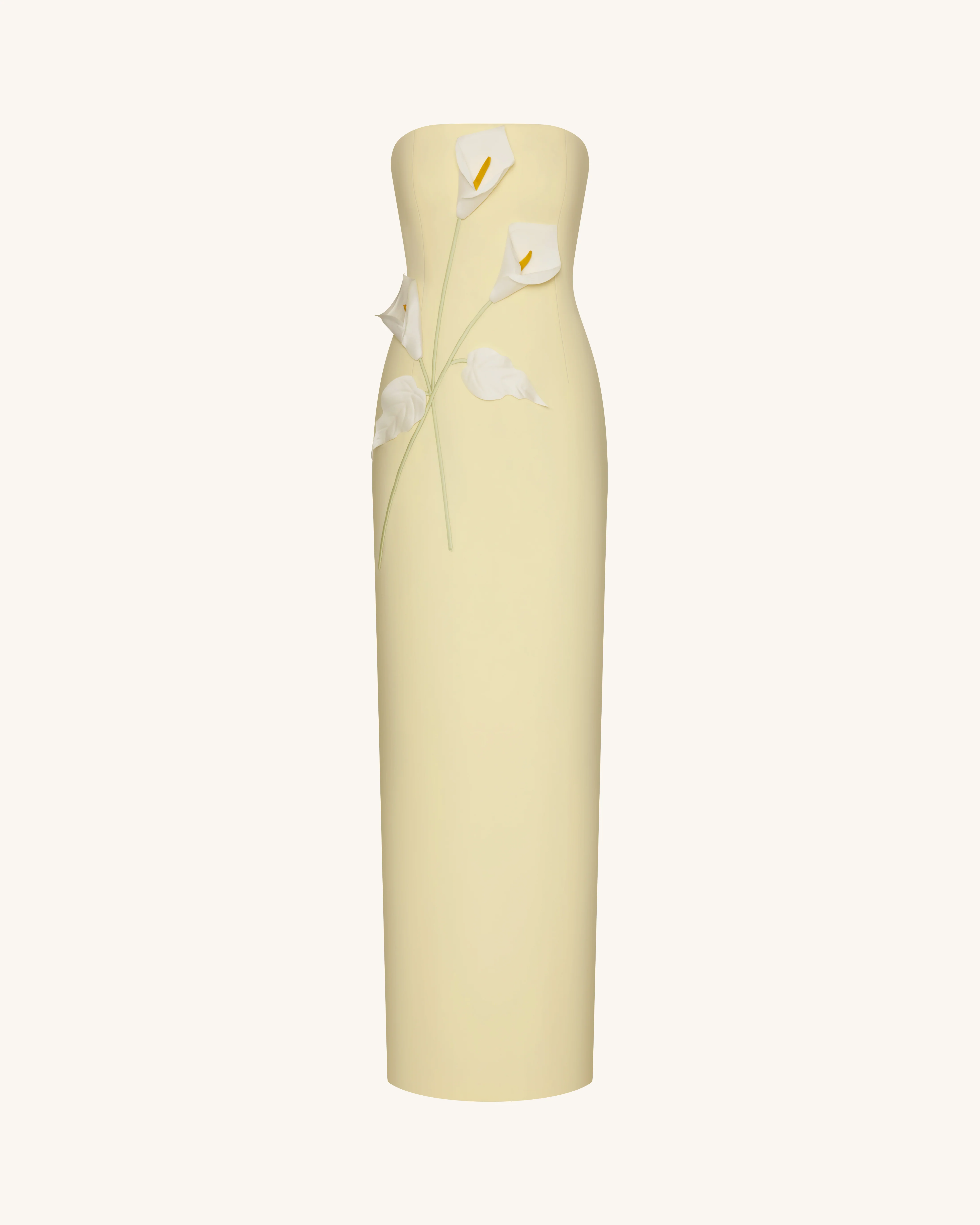 Floral Appliqué Strapless Dress - Yellow - Image 3