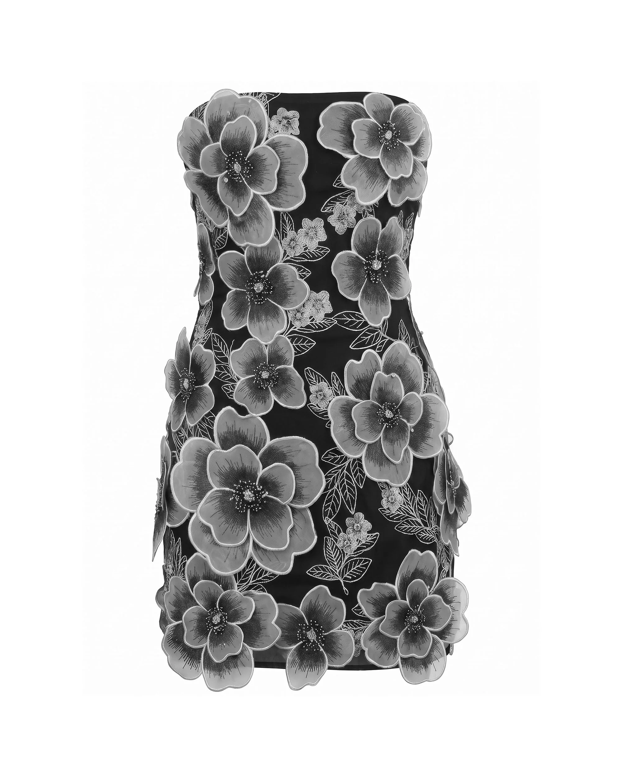 Floral Embroidered Strapless Mini Dress - Black - Image 3
