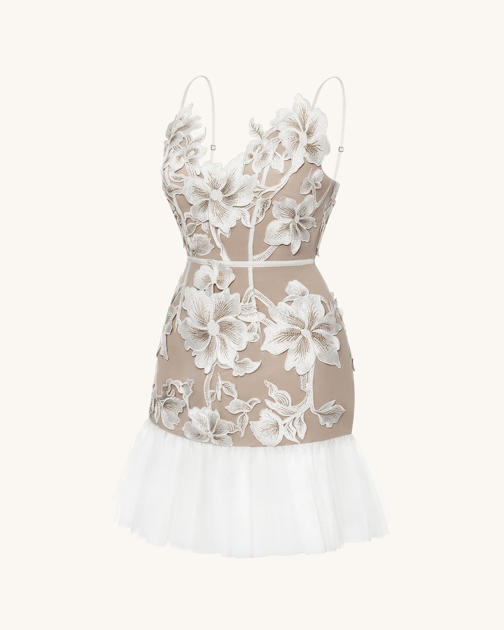 Floral Sling Mini Dress - White - Image 3