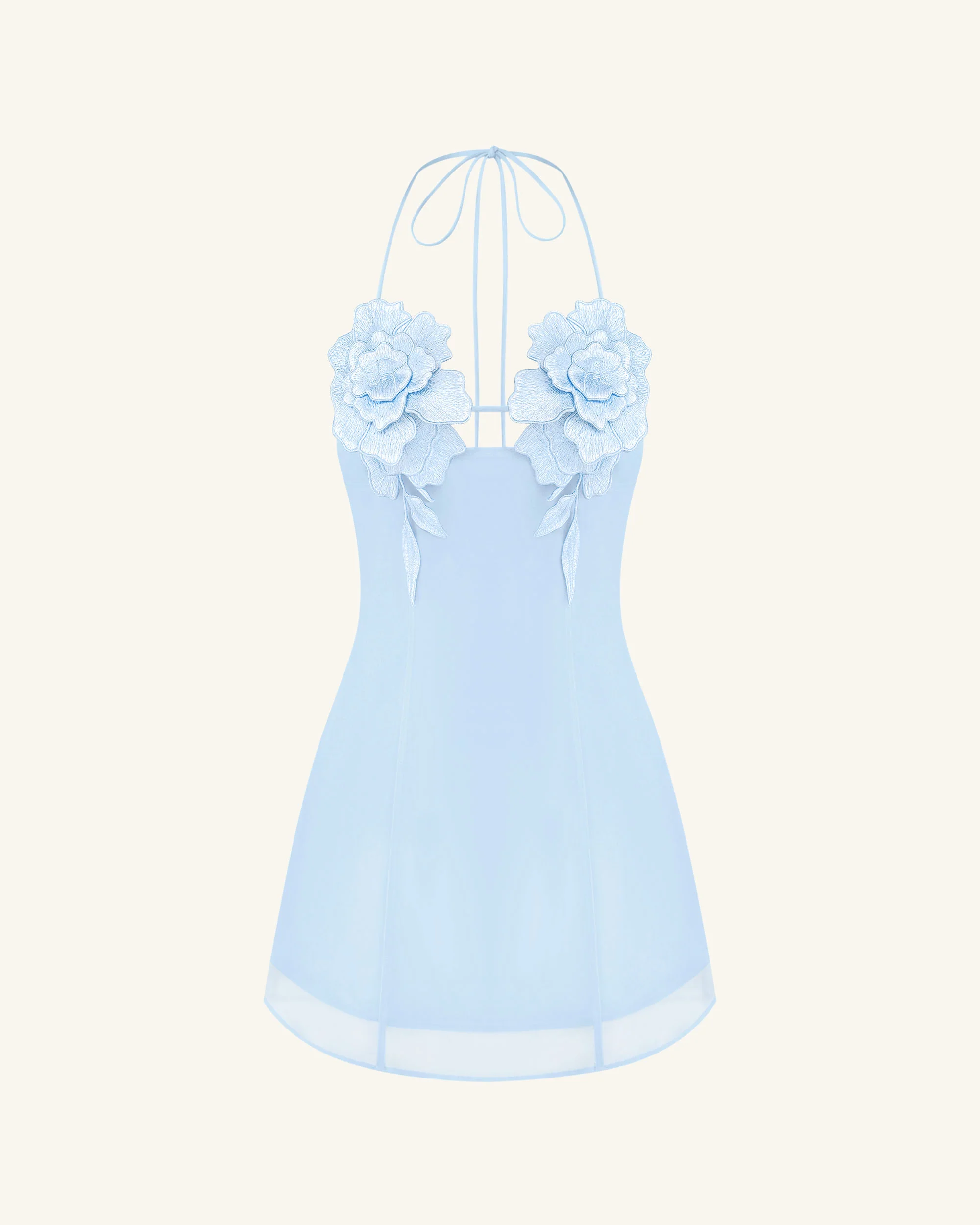 Flower Embroidered Mini Dress - Blue - Image 2