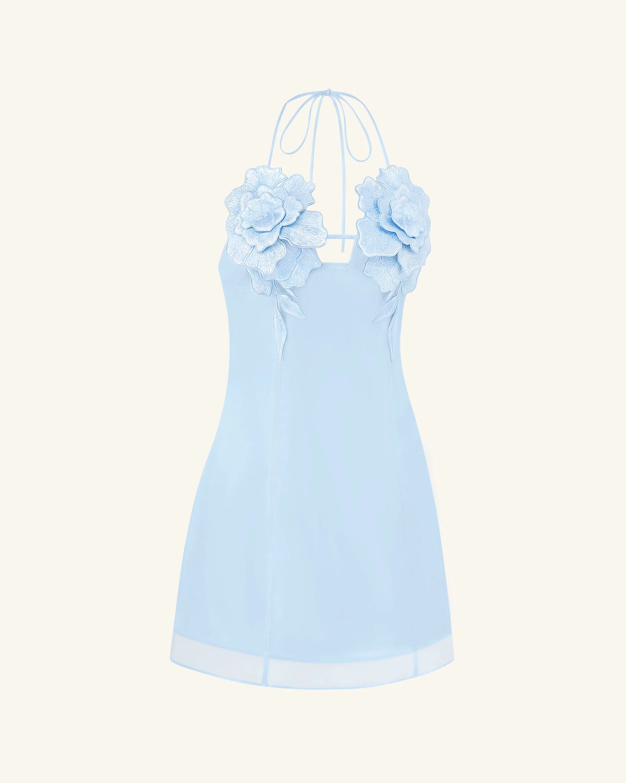 Flower Embroidered Mini Dress - Blue - Image 3