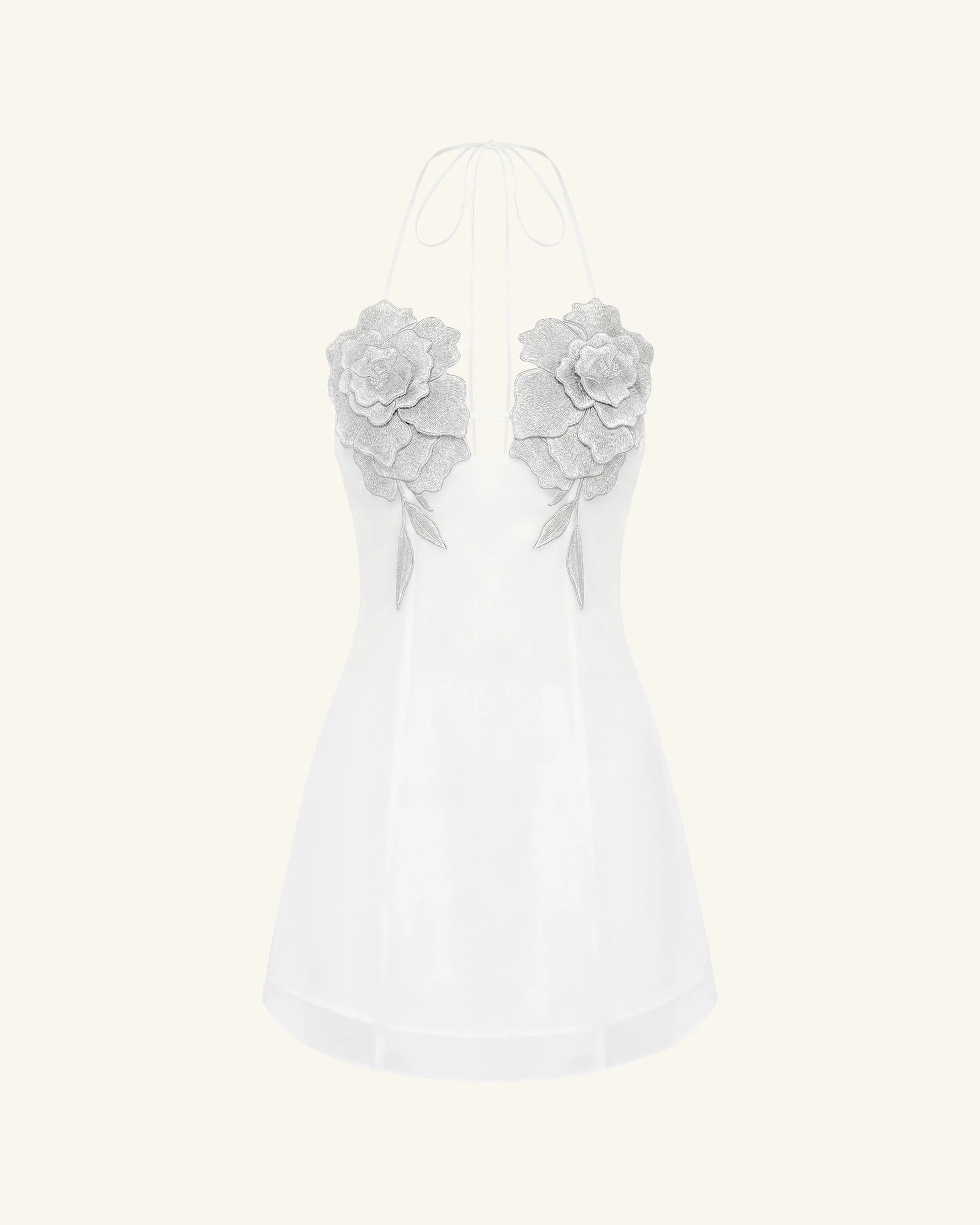 Flower Embroidered Mini Dress - White - Image 2