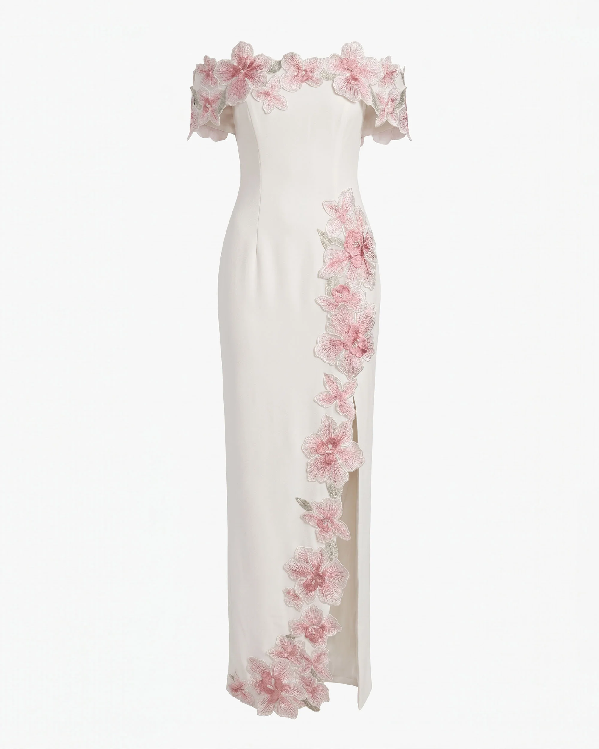 Flower Embroidered Off-Shoulder Maxi Dress - Ivory - Image 2
