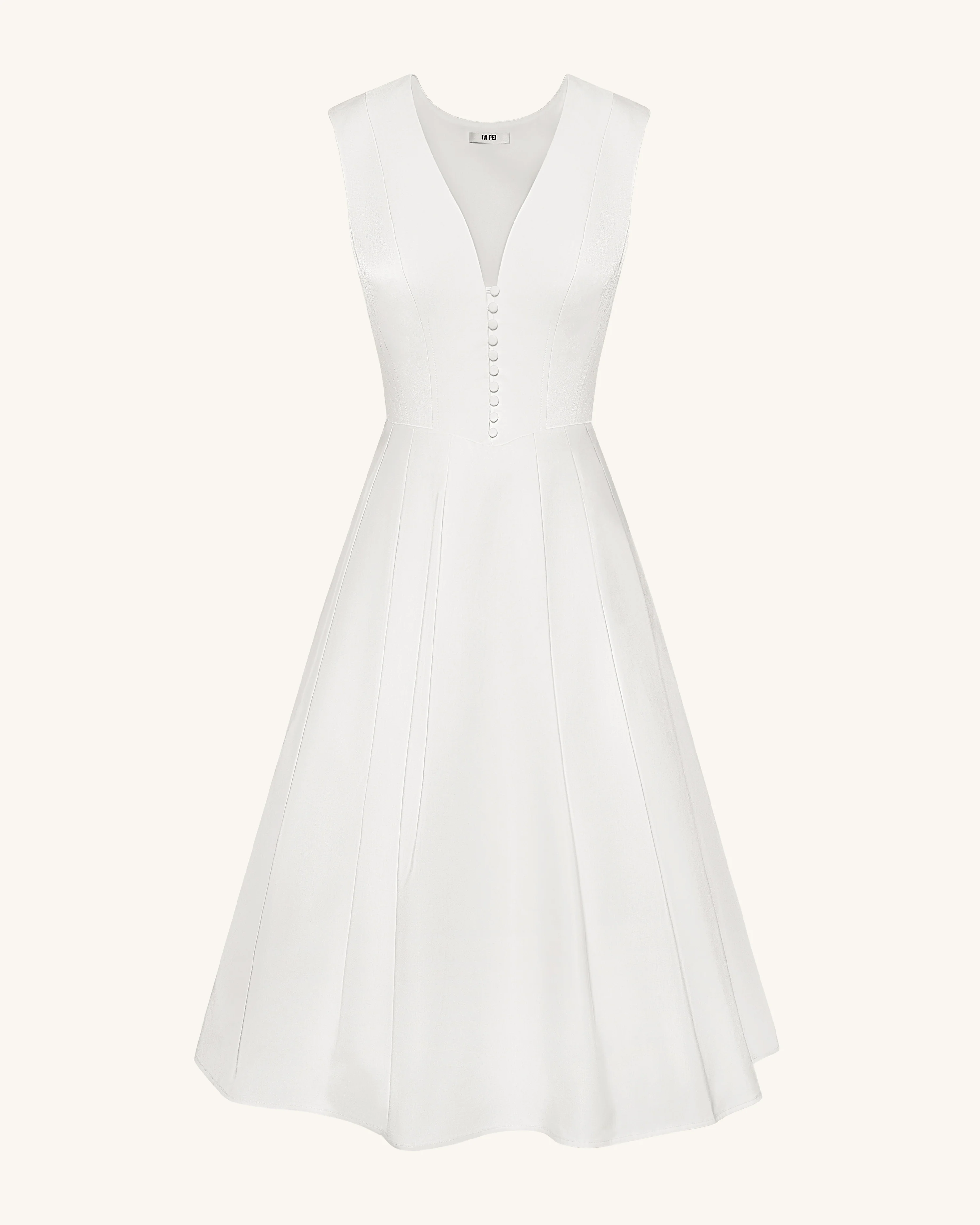 Front V-Neck Pleated Midi Dress - White - Image 4