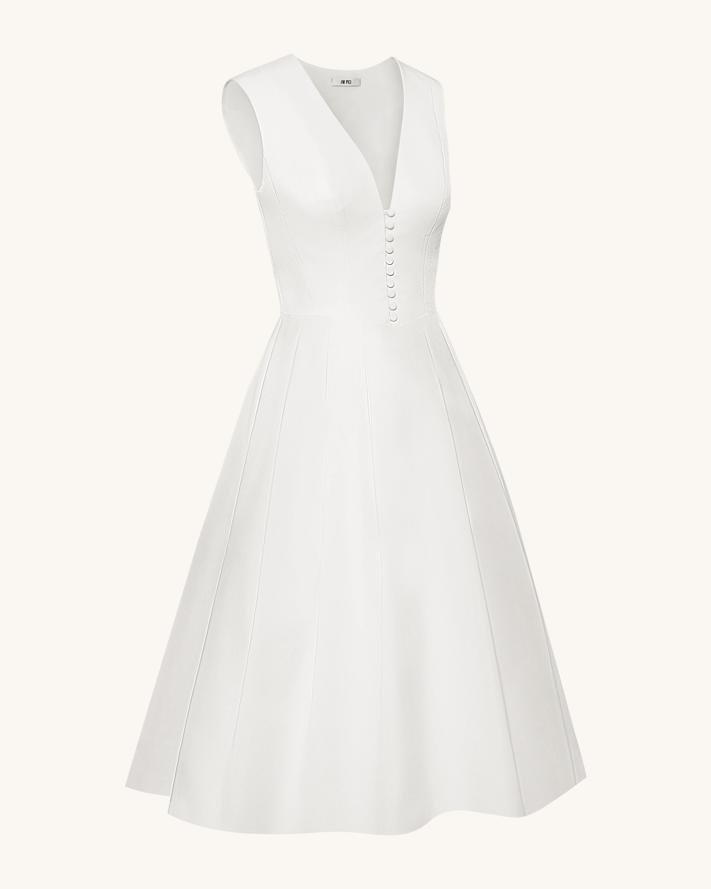 Front V-Neck Pleated Midi Dress - White - Image 5