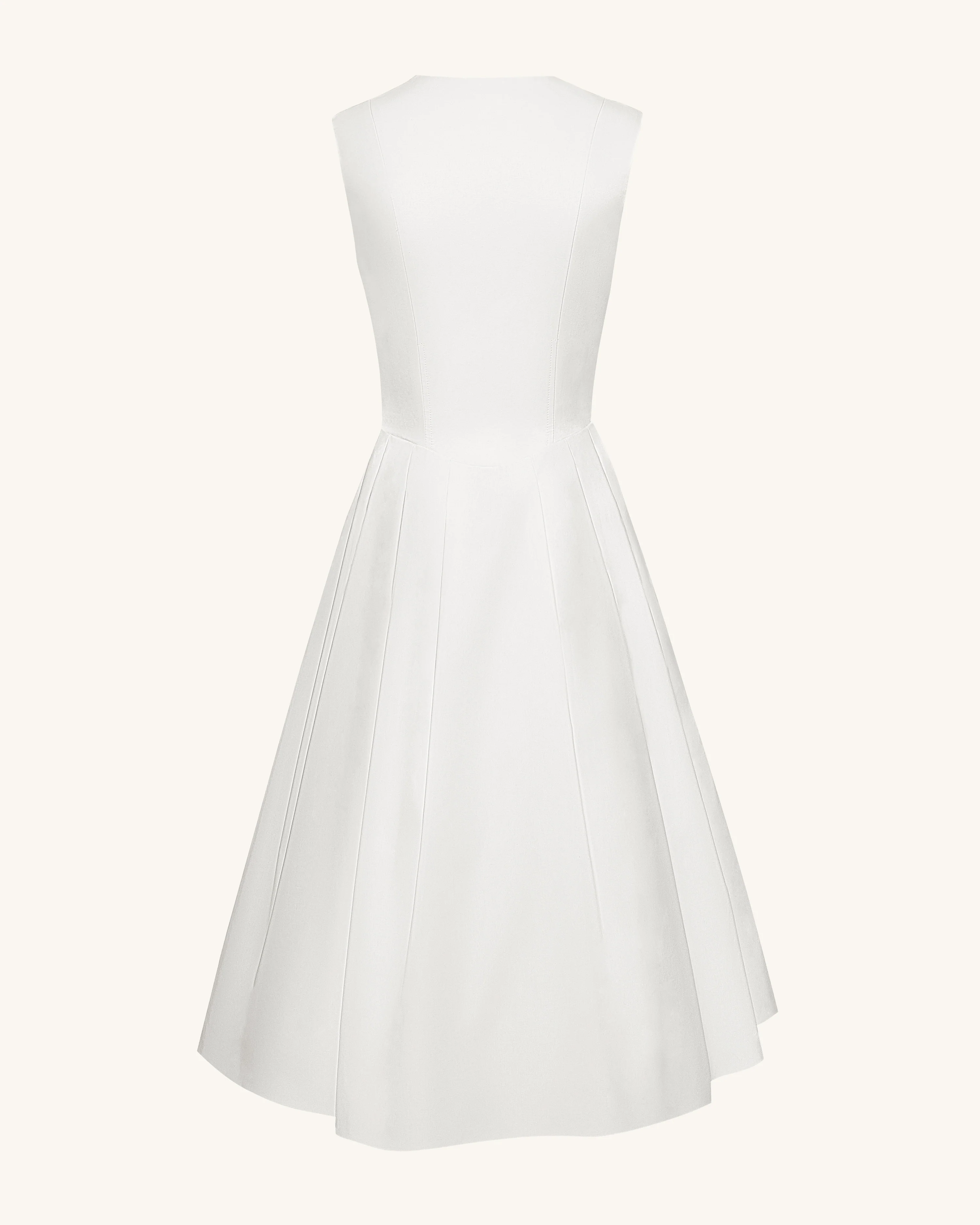 Front V-Neck Pleated Midi Dress - White - Image 6