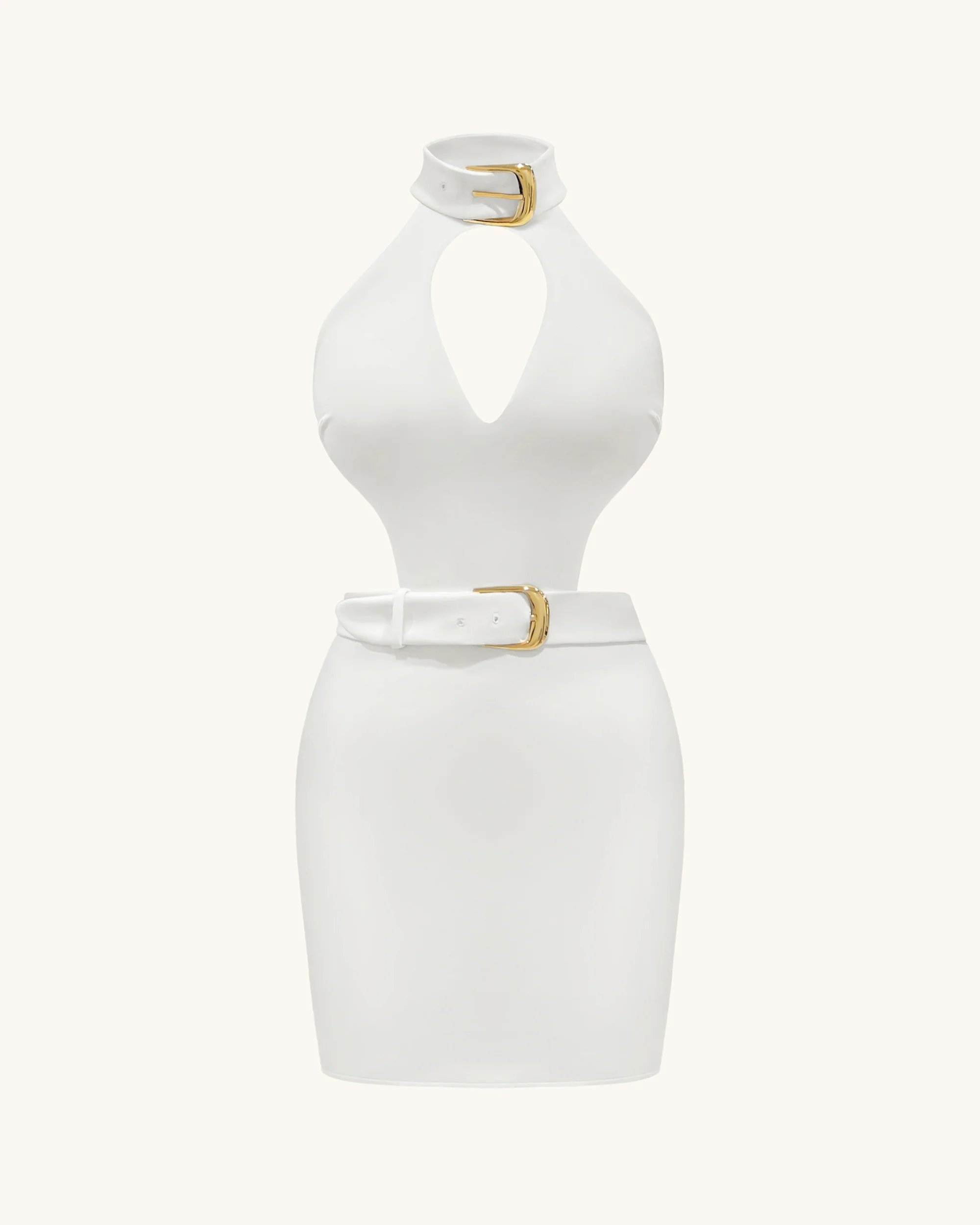 Gabriella Belted Cutout Halter Mini Dress - Ivory - Image 2