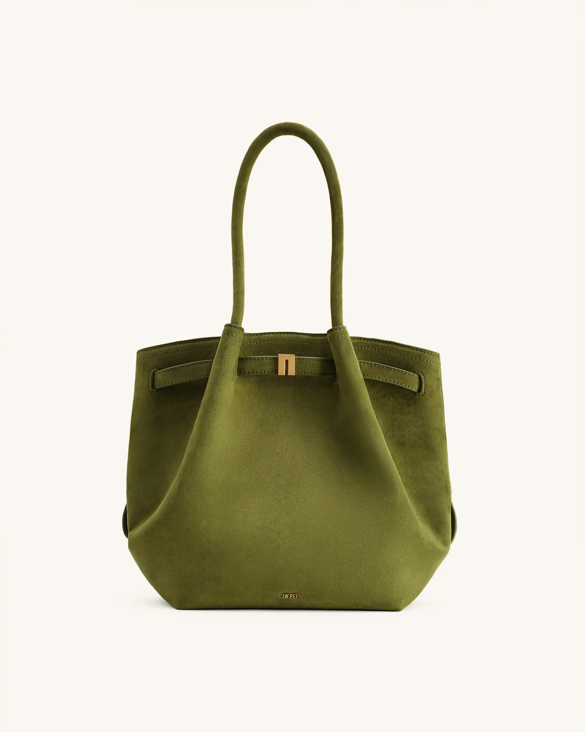 Hana Column Faux Suede Tote Bag - Olive Green - Image 2