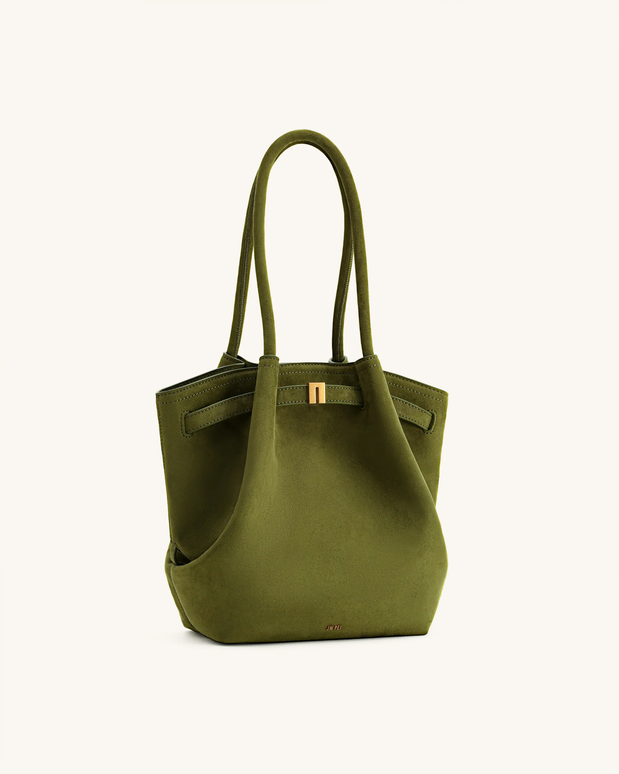 Hana Column Faux Suede Tote Bag - Olive Green - Image 3
