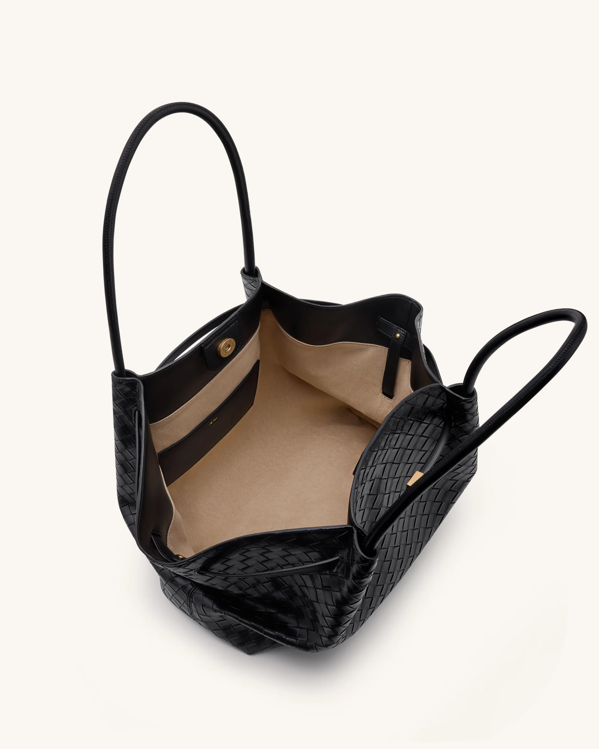 Hana Large Weave Texture Tote Bag - Black - Image 5