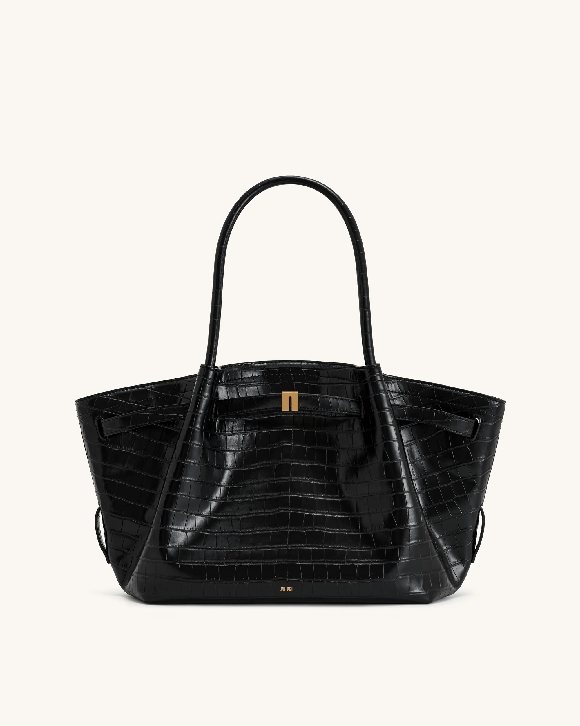 Hana Medium Tote Bag - Black Croc - Image 3