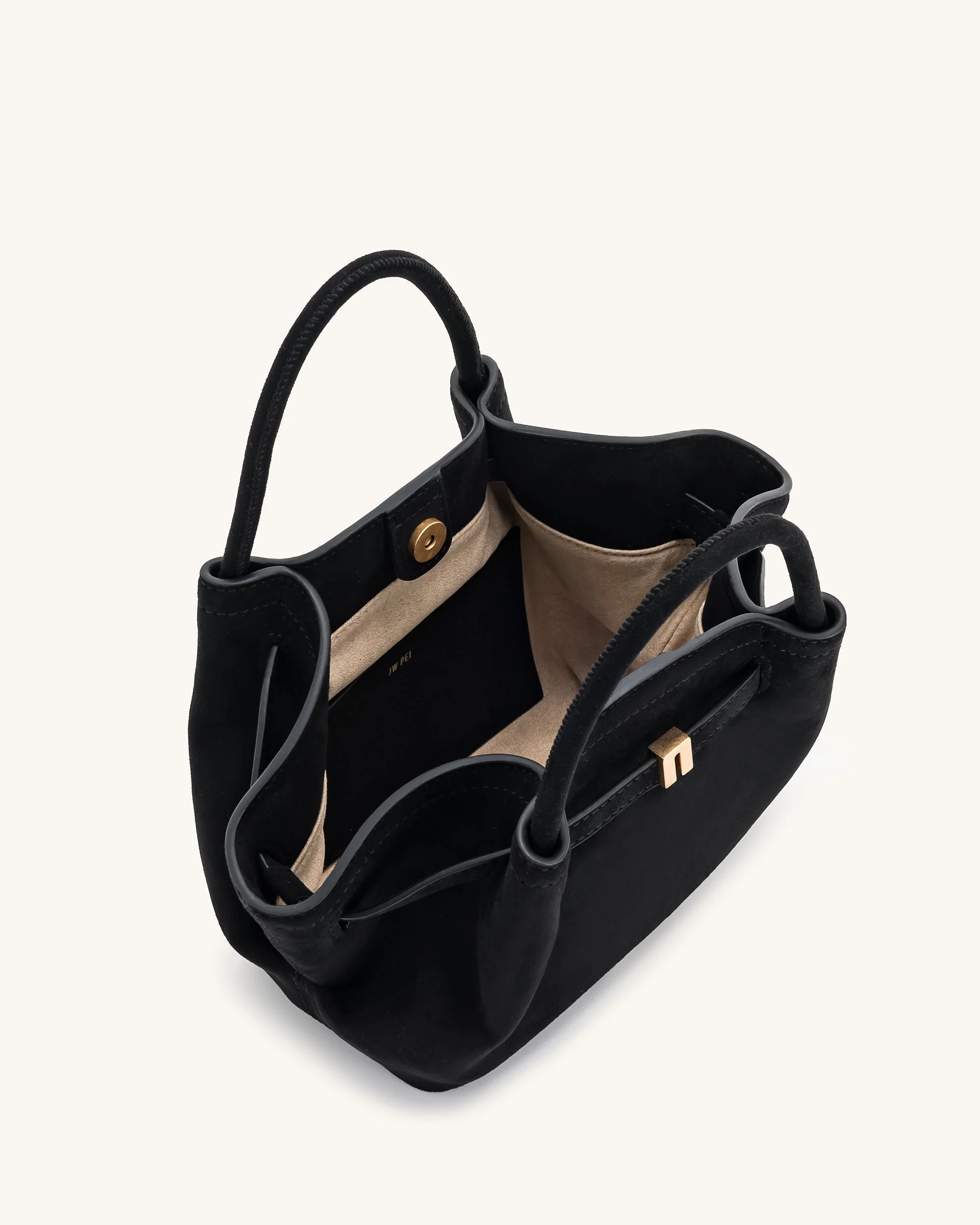 Hana Mini Faux Suede Tote Bag - Black - Image 6