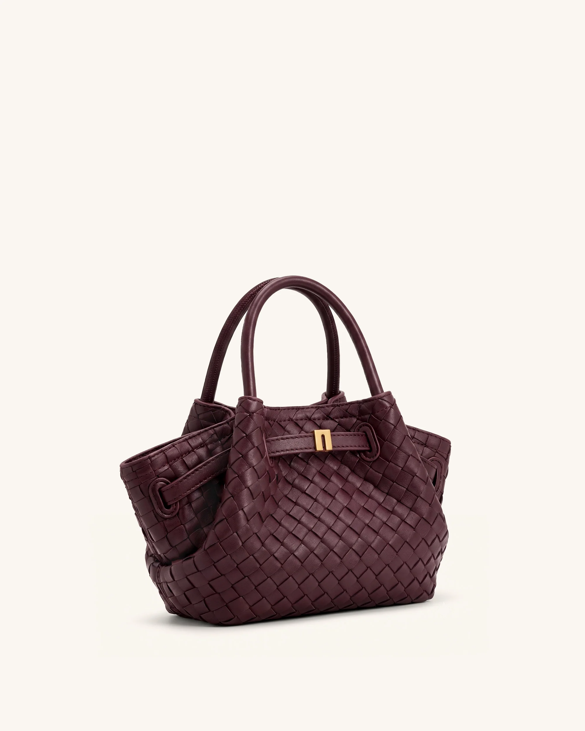 Hana Mini Woven Tote Bag - Dark Burgundy - Image 2