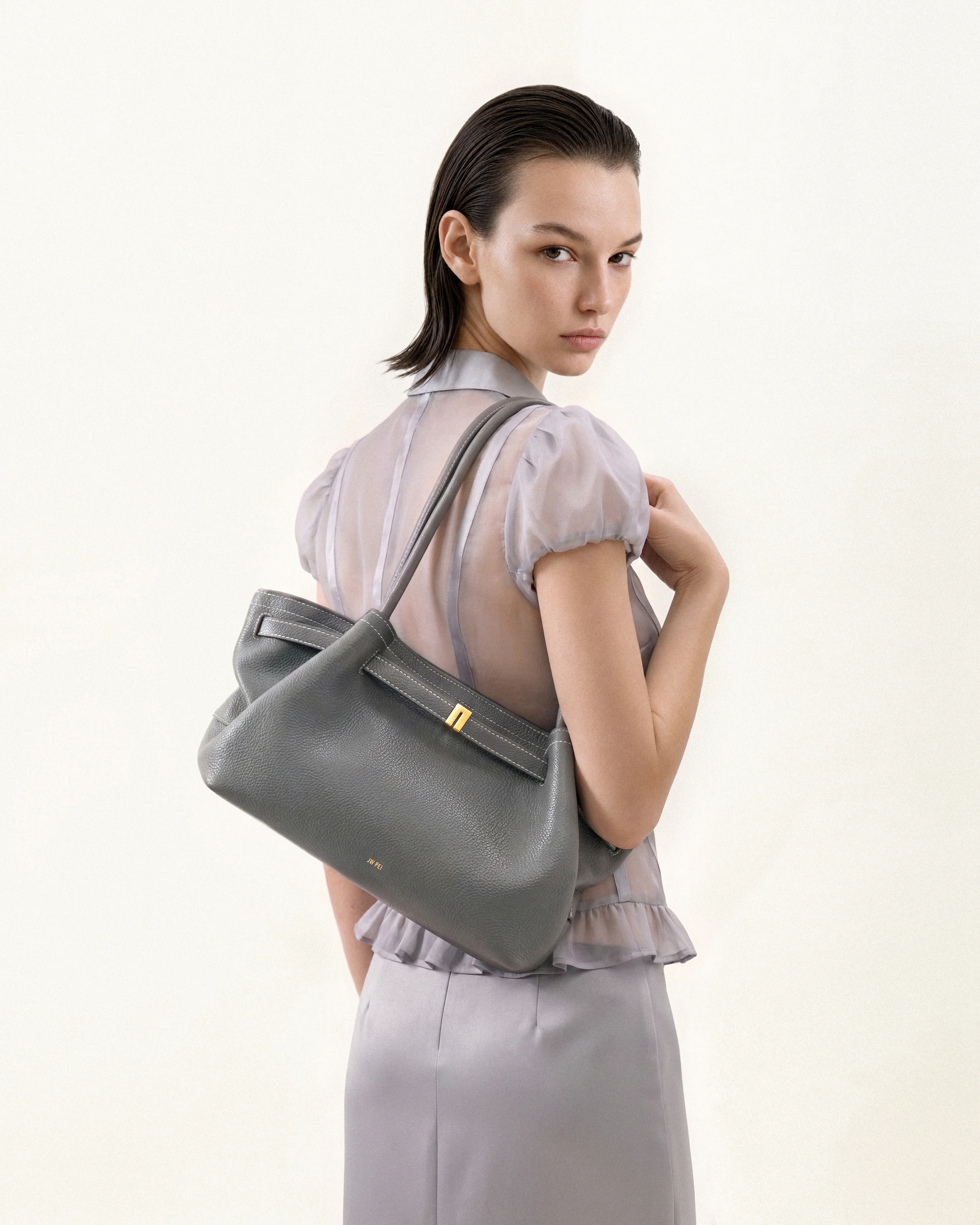 Hana Wide Tote Bag - Grey - Image 2