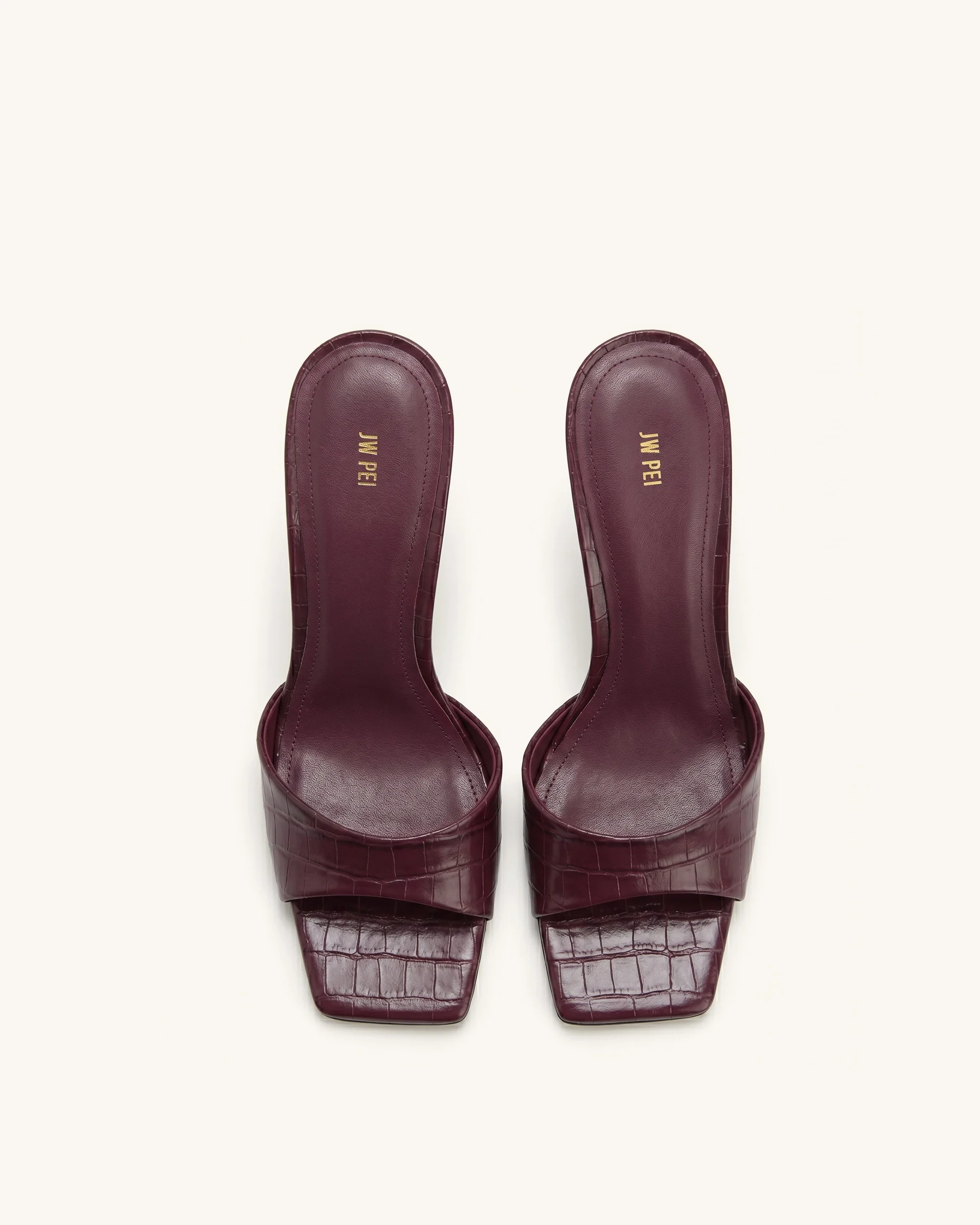 Hannah Croc-Embossed Heel Mules - Burgundy - Image 3