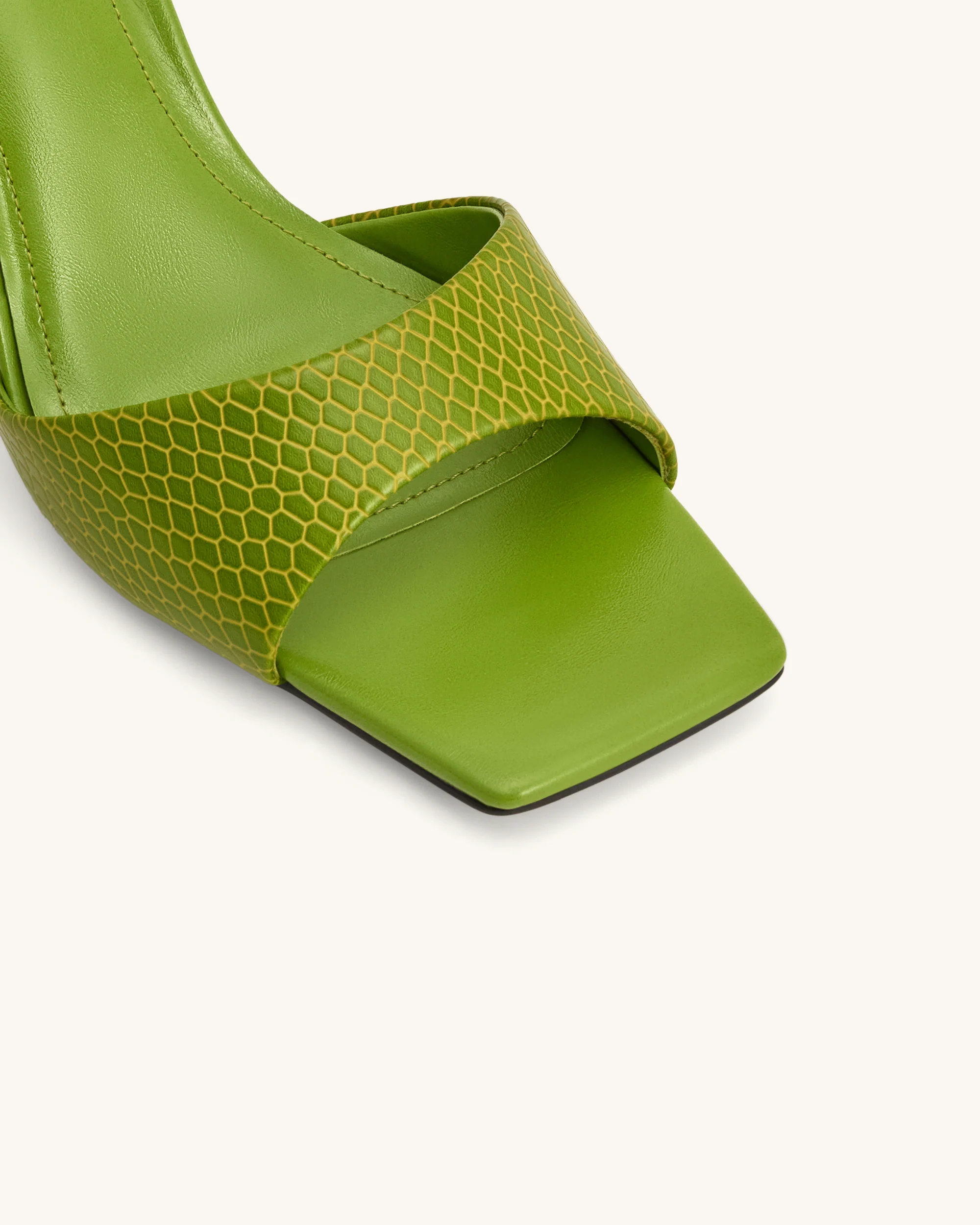 Hannah Snakeskin Heel Mules - Green - Image 5