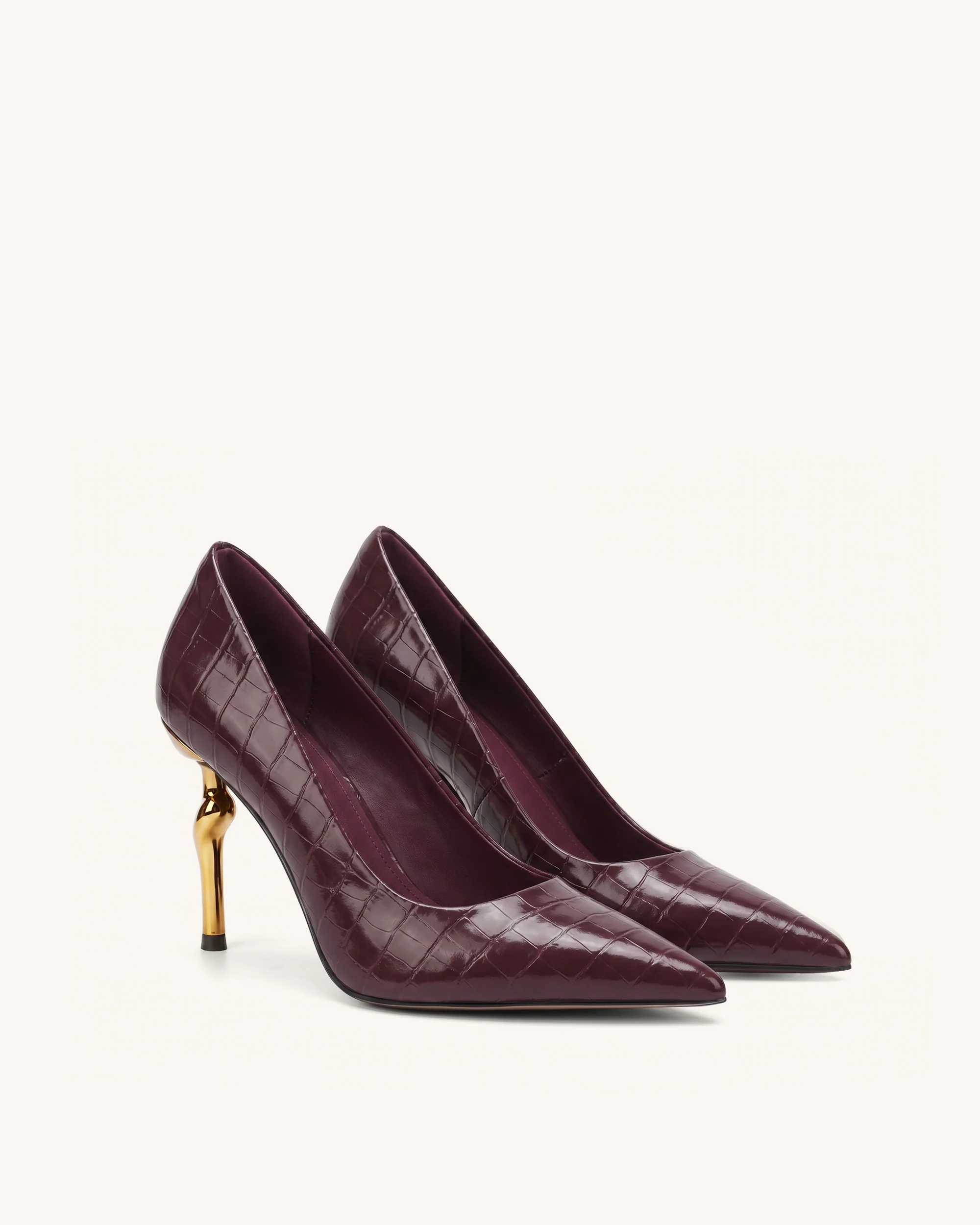 Hazel Croc-Embossed Heels - Burgundy - Image 2