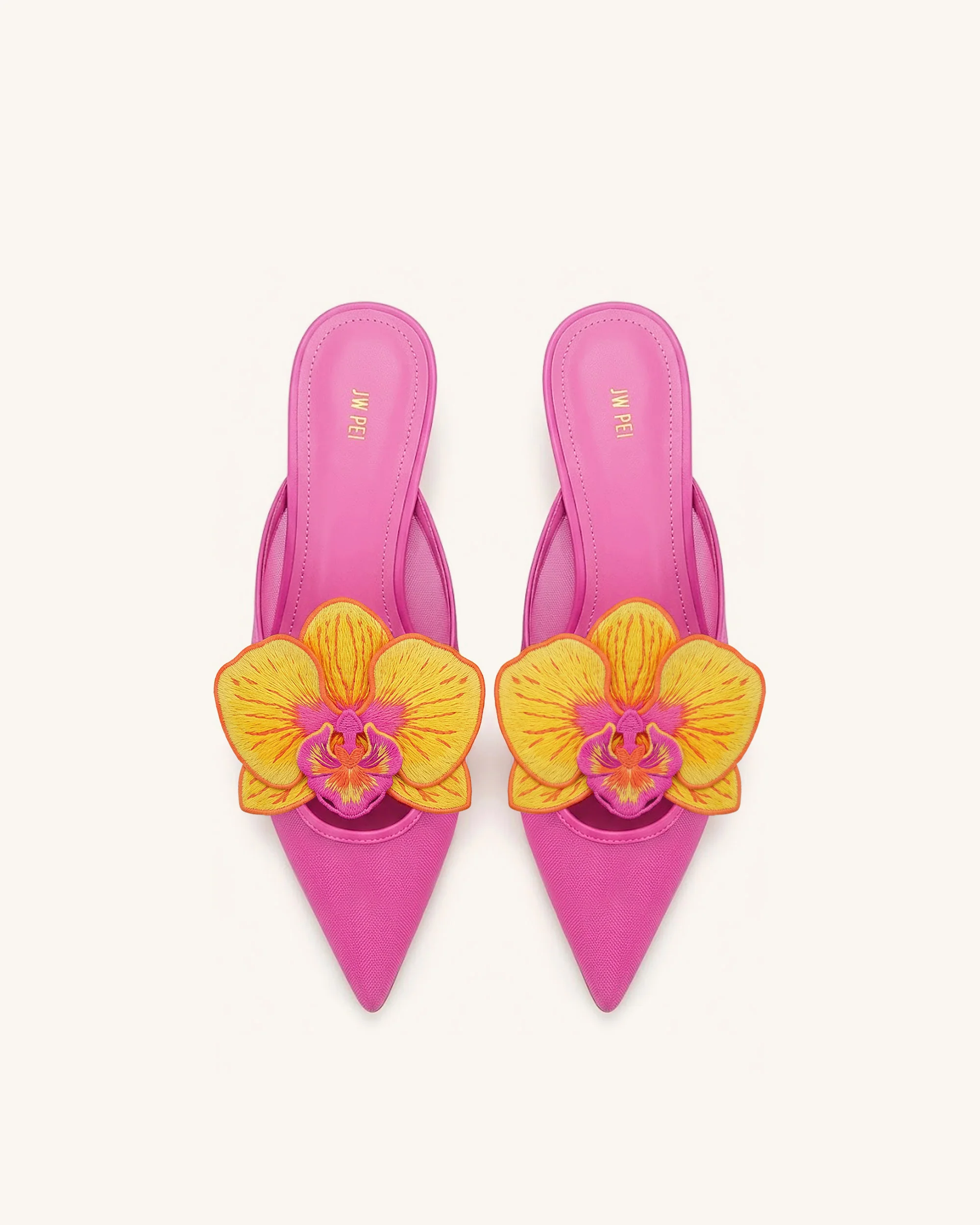 Helena Embroidery Decoration Pierced Mules - Rose Red - Image 3