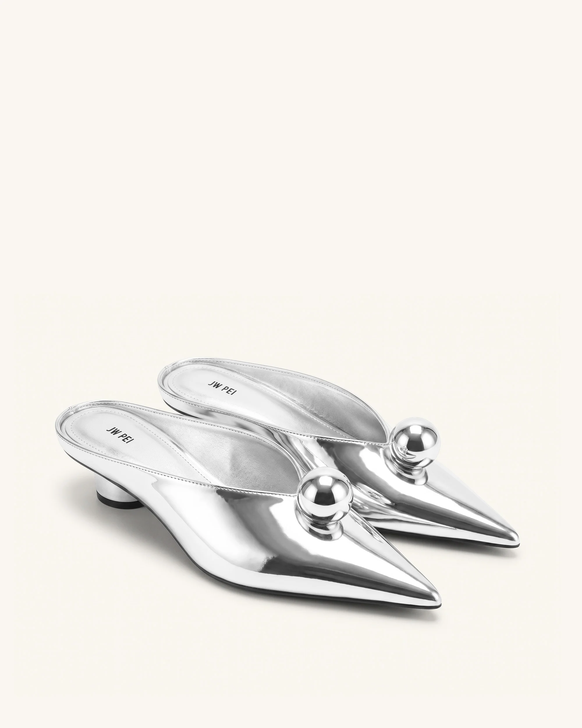 Helena Gold Sphere Pointed Toe Mules - Silver - Image 2