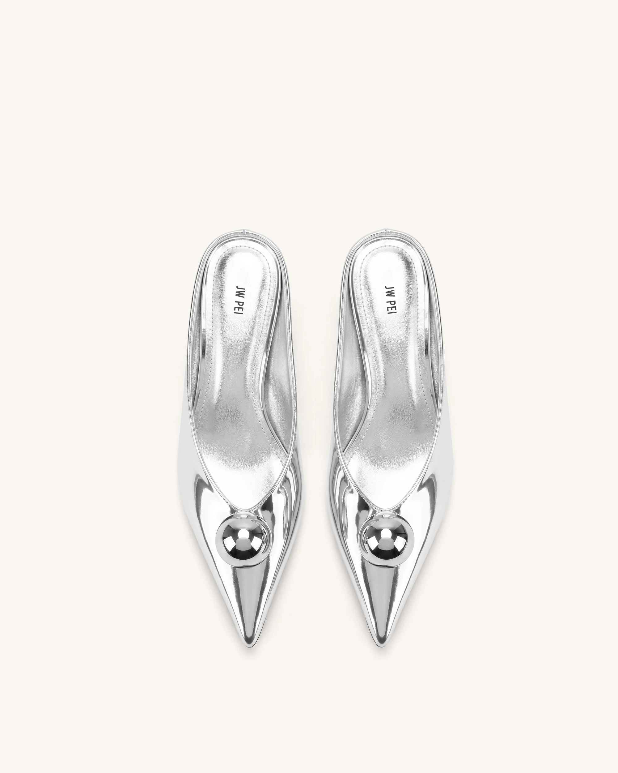 Helena Gold Sphere Pointed Toe Mules - Silver - Image 3