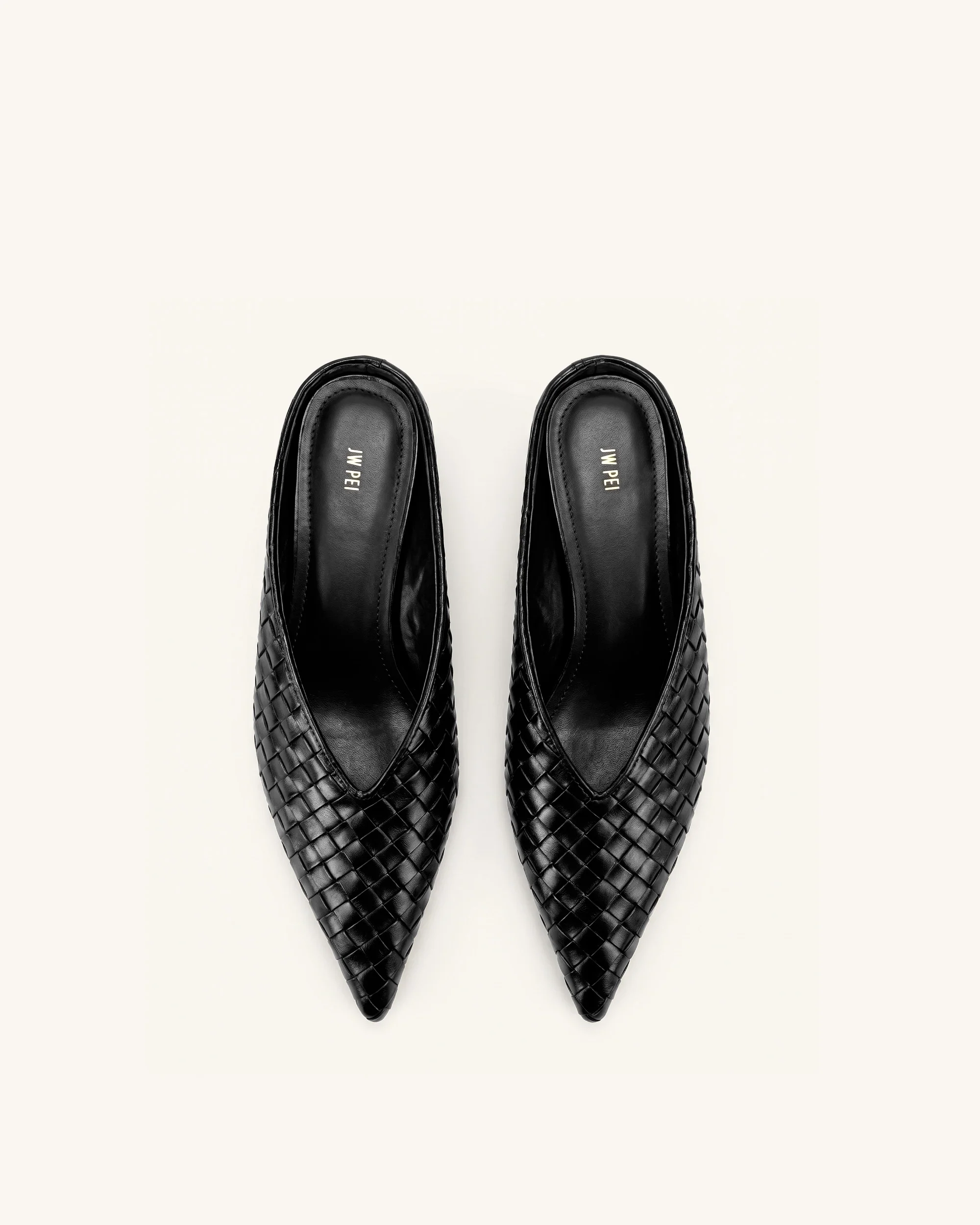 Helena Woven Textured Pointed Toe Mules - Black - Image 3