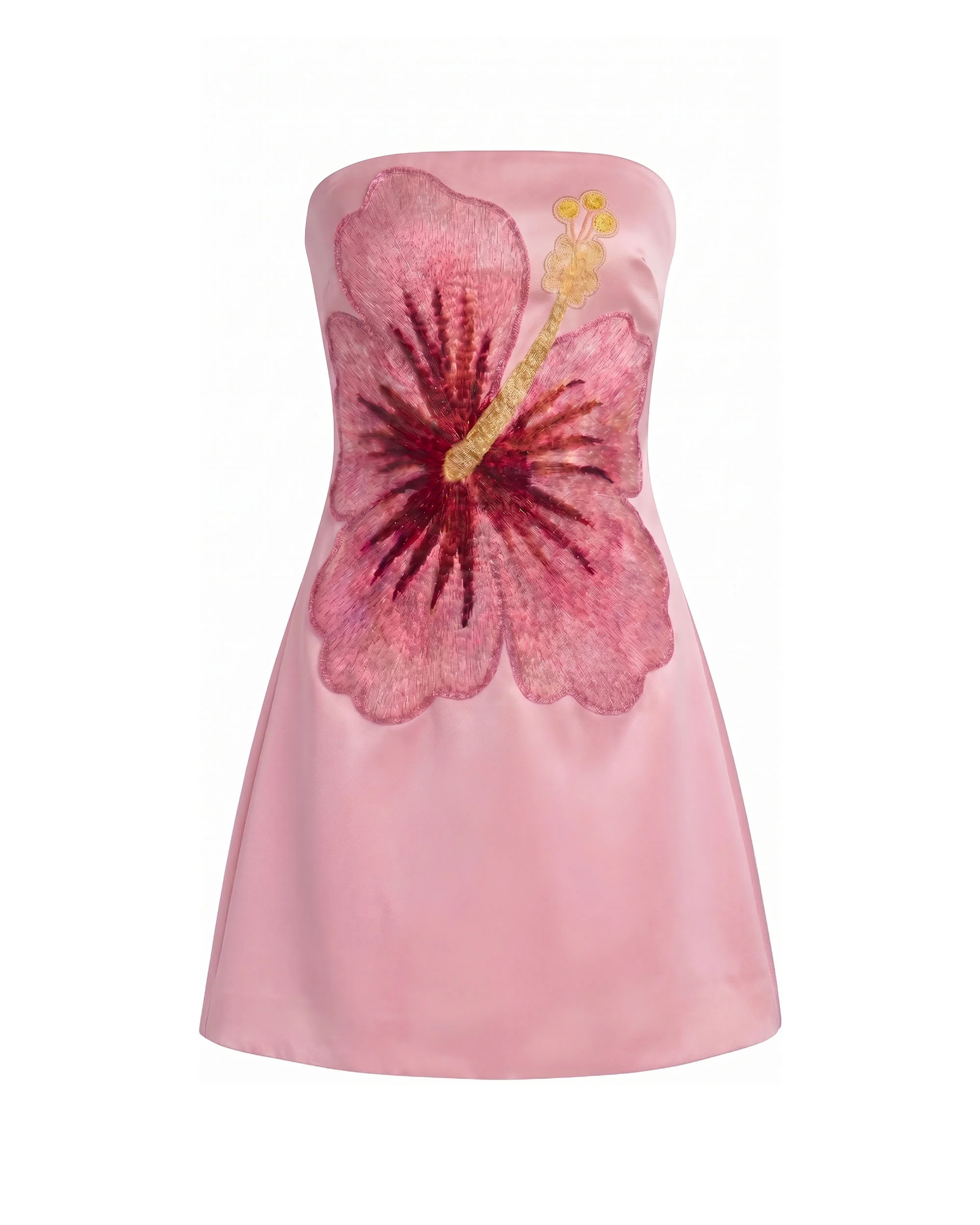 Hibiscus Embroidered Bandeau Mini Dress - Pink - Image 2