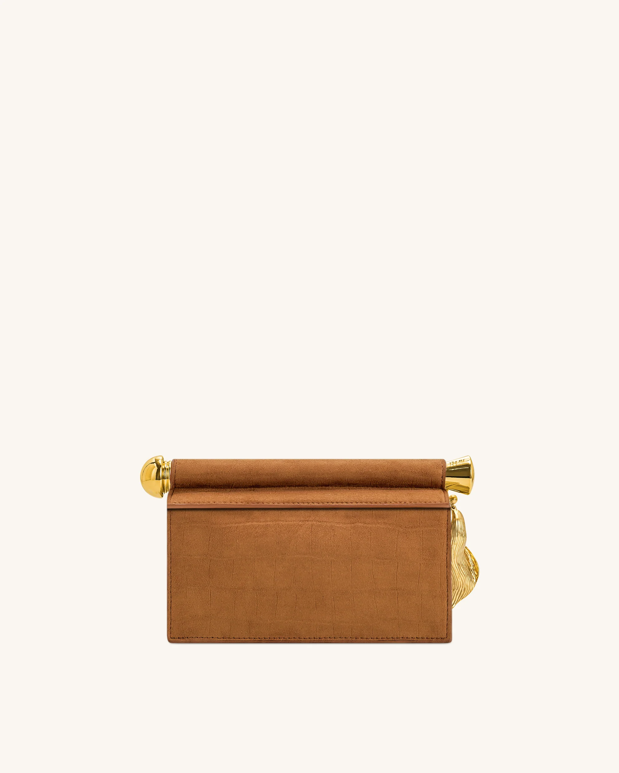 Holly Faux Suede Metal Pendant Embellished Clutch - Brown - Image 3