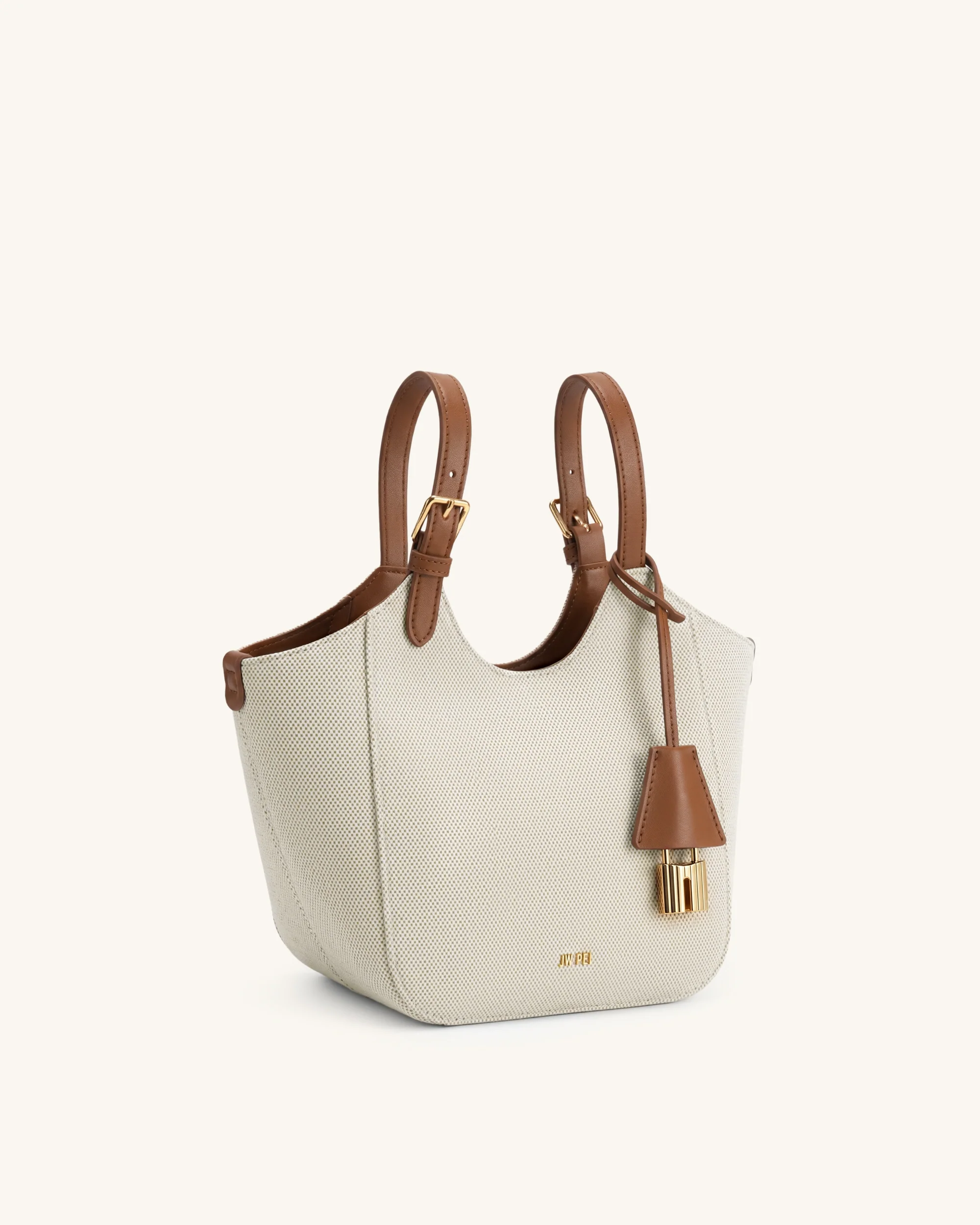 Ines Padlock Tote Bag - Brown Canvas - Image 3