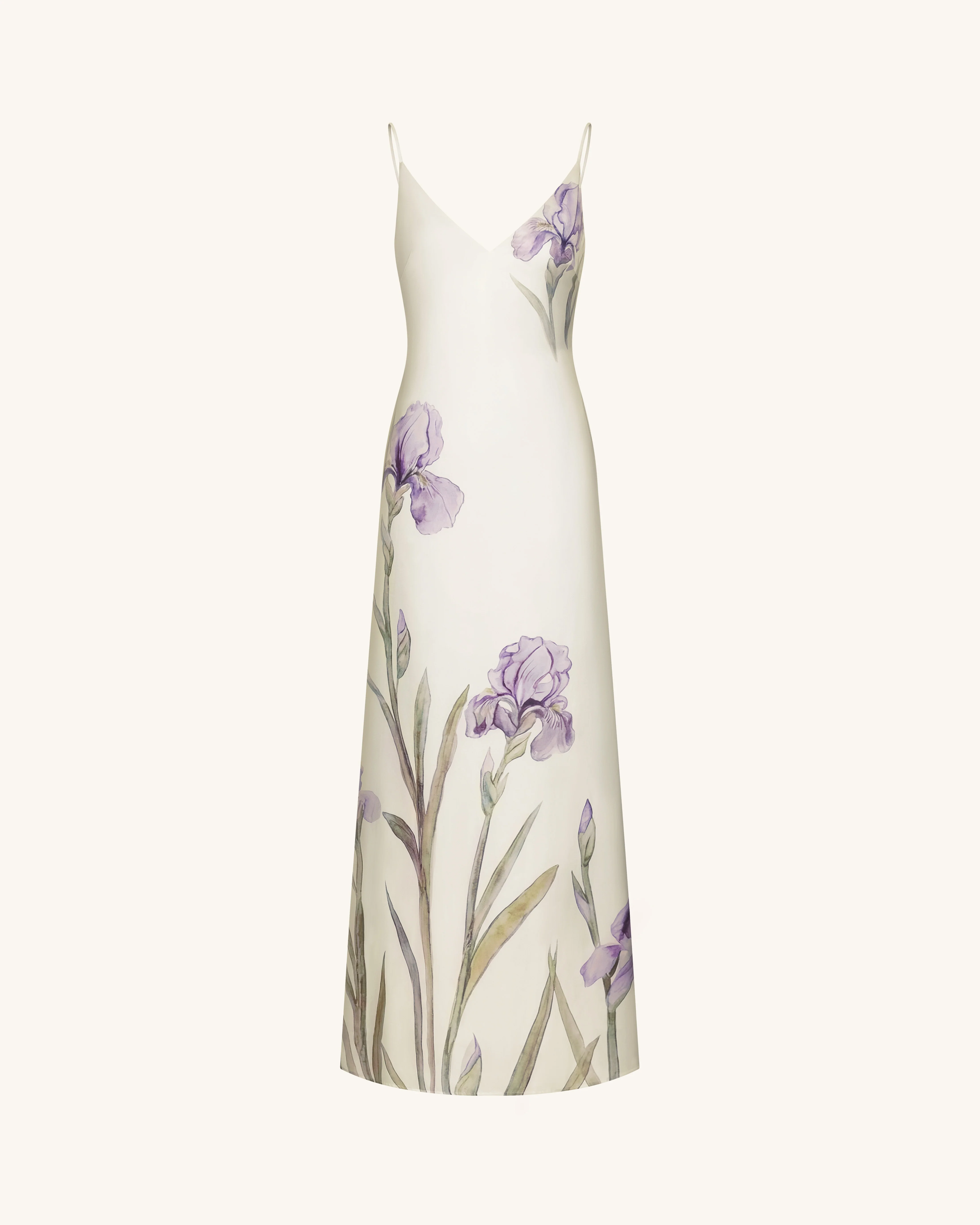 Iris Motif Satin Slip Gown - White - Image 3