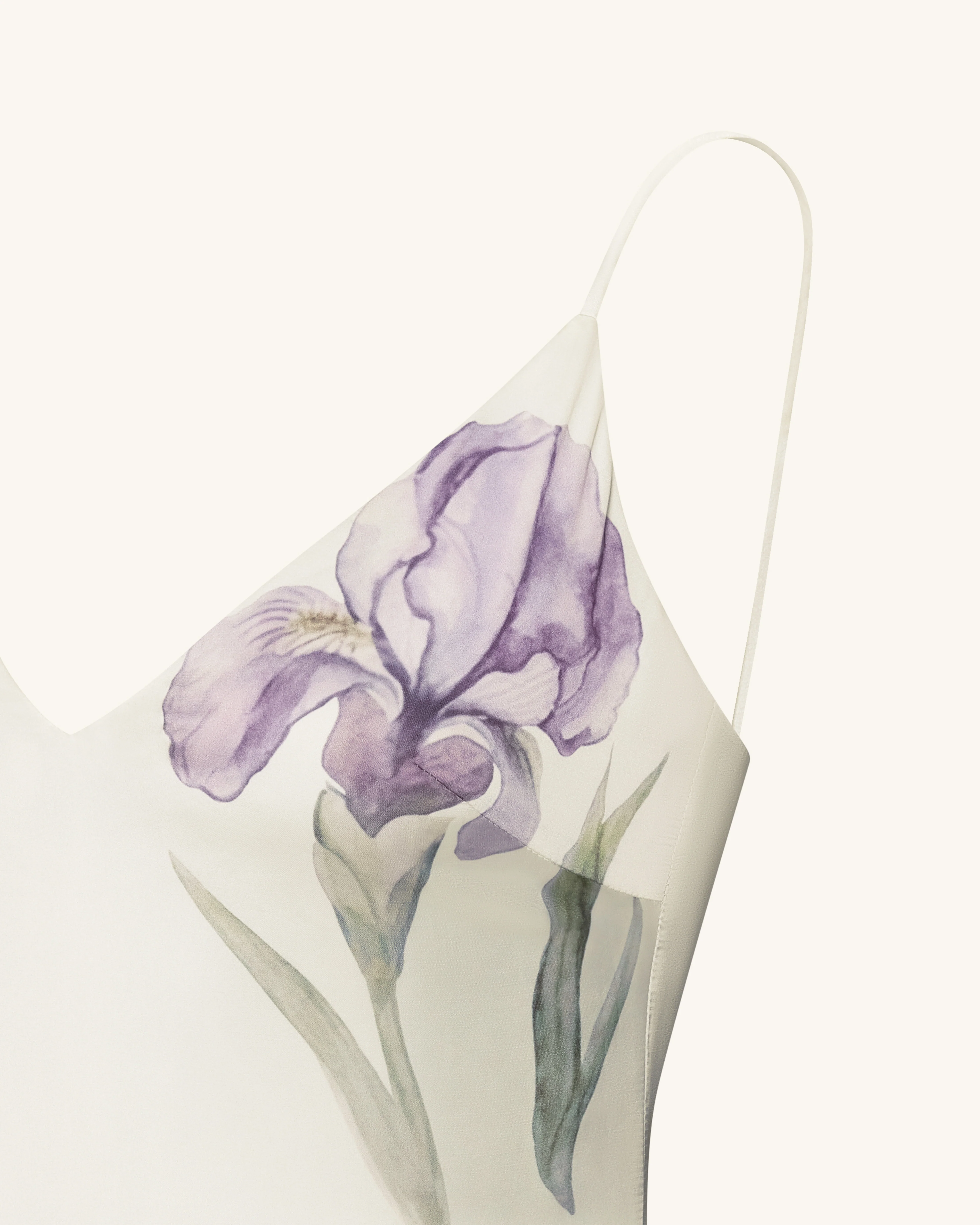 Iris Motif Satin Slip Gown - White - Image 5
