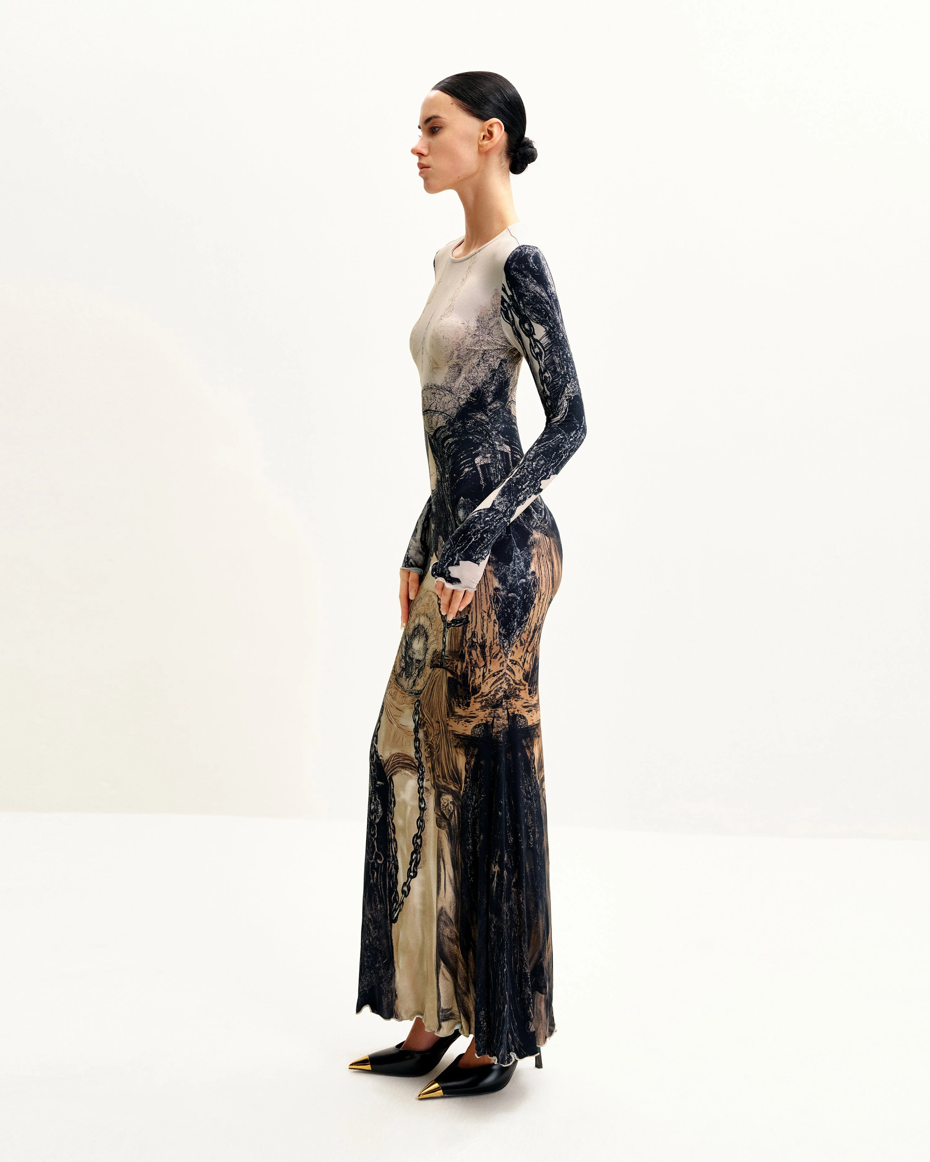 Isabella Vintage Print Dress - Brown & Black - Image 2