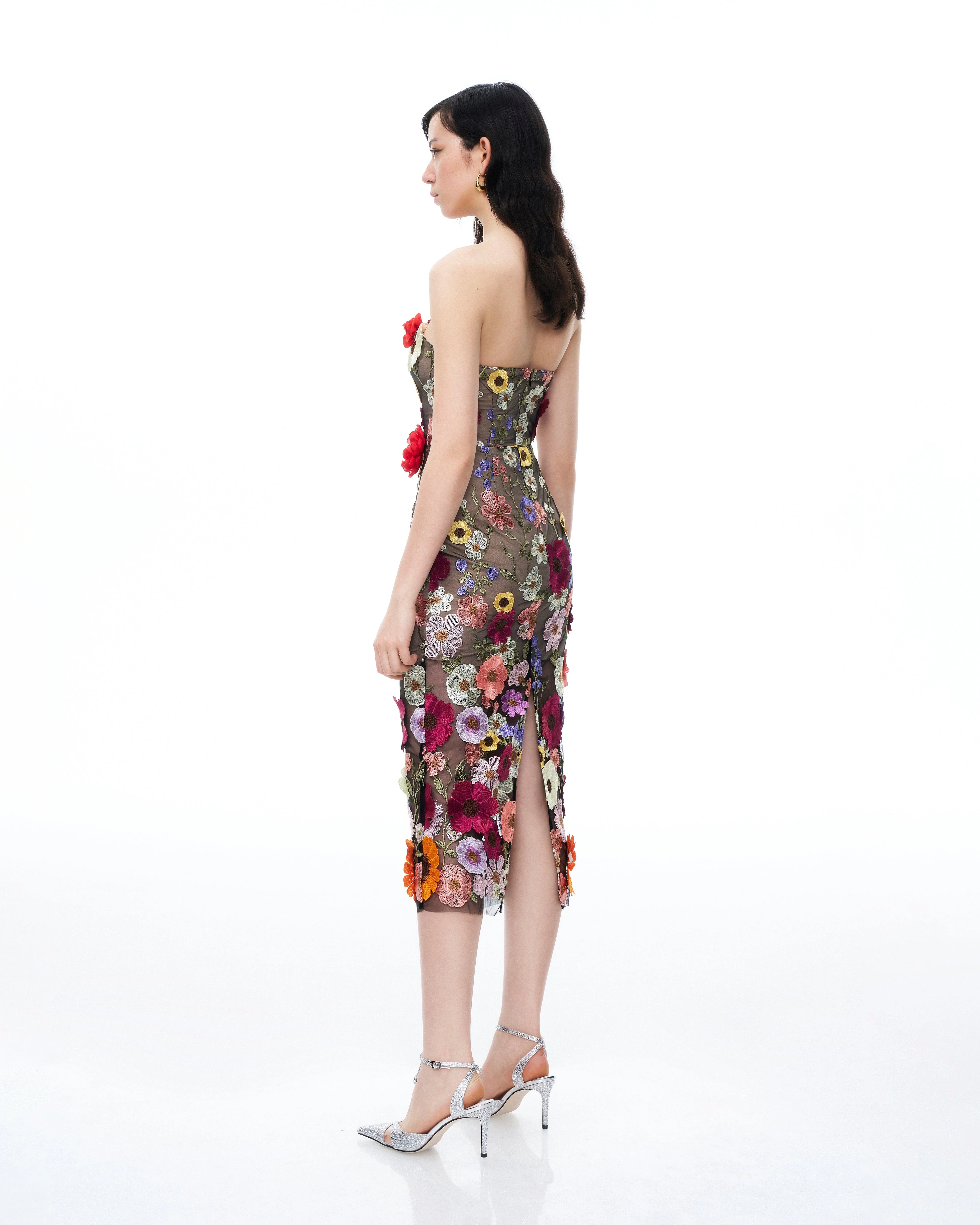 Isolde 3D Floral Embroidered Maxi Dress - Black Multi - Image 3
